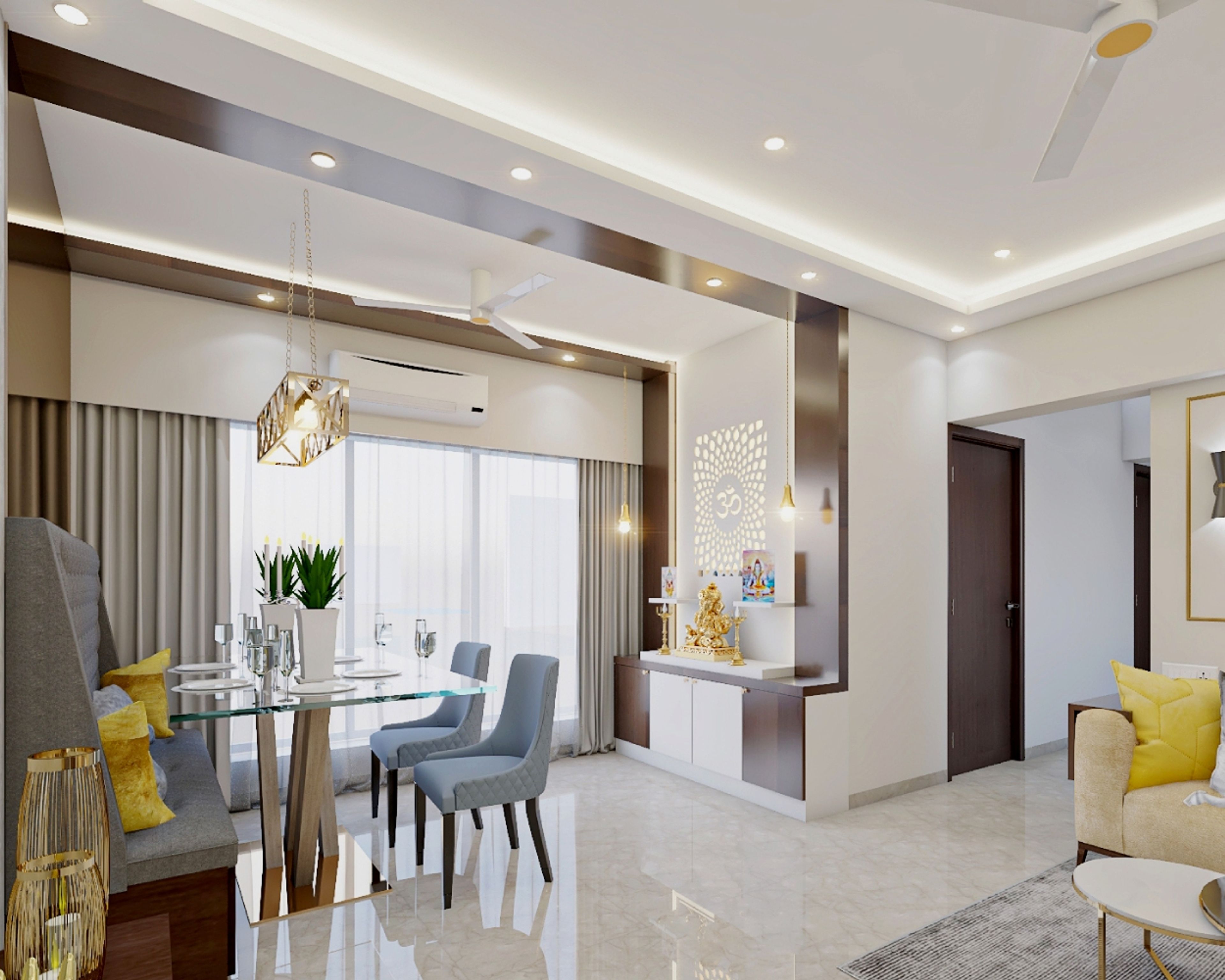 Rectangular White Peripheral POP False Ceiling Design - Livspace