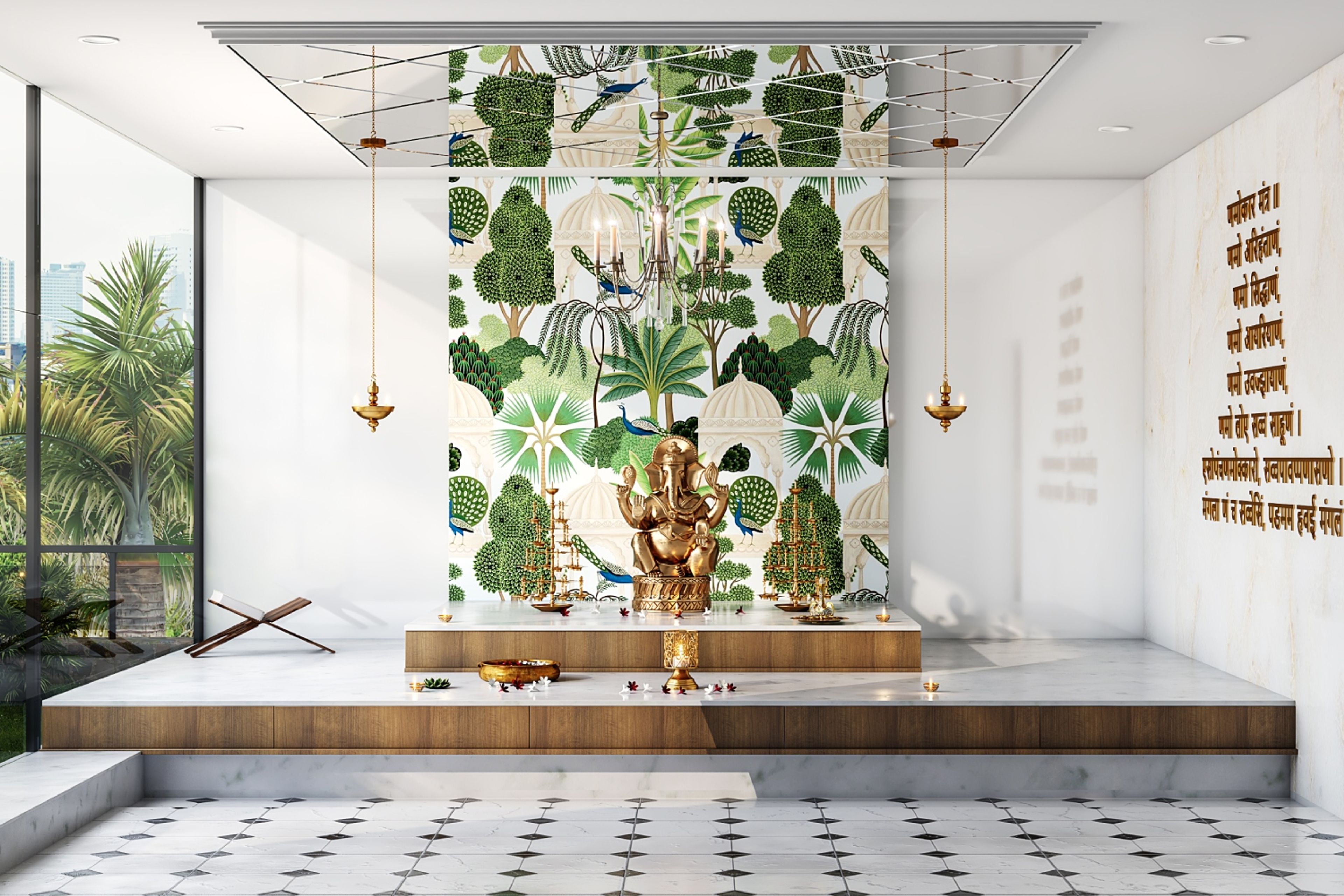 Black And White Modern Square Flooring Design - Livspace