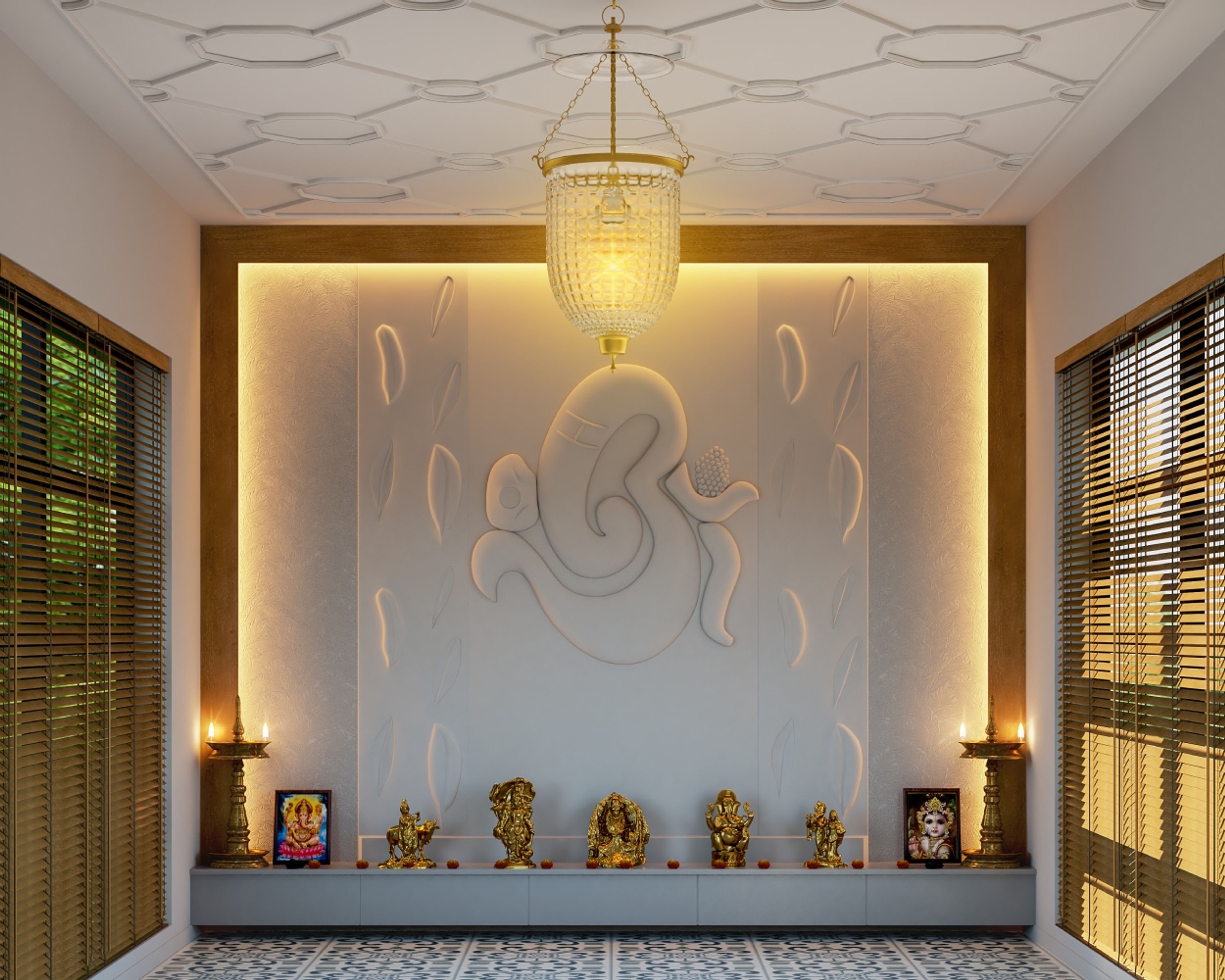 Classic Octogonal False Ceiling POP Design For Pooja Room