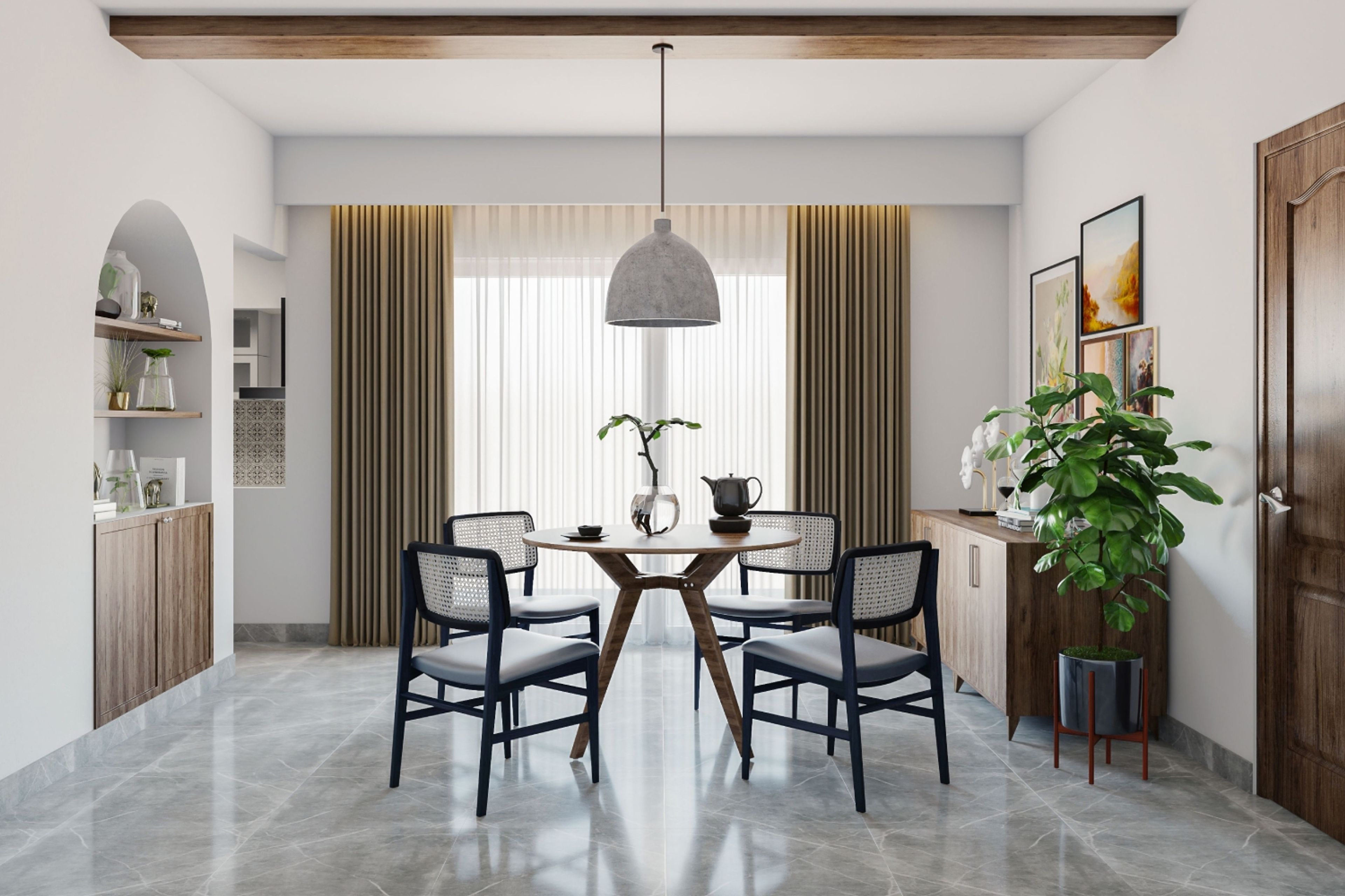 Marble Flooring Design For Dining Rooms In Grey And White - Livspace