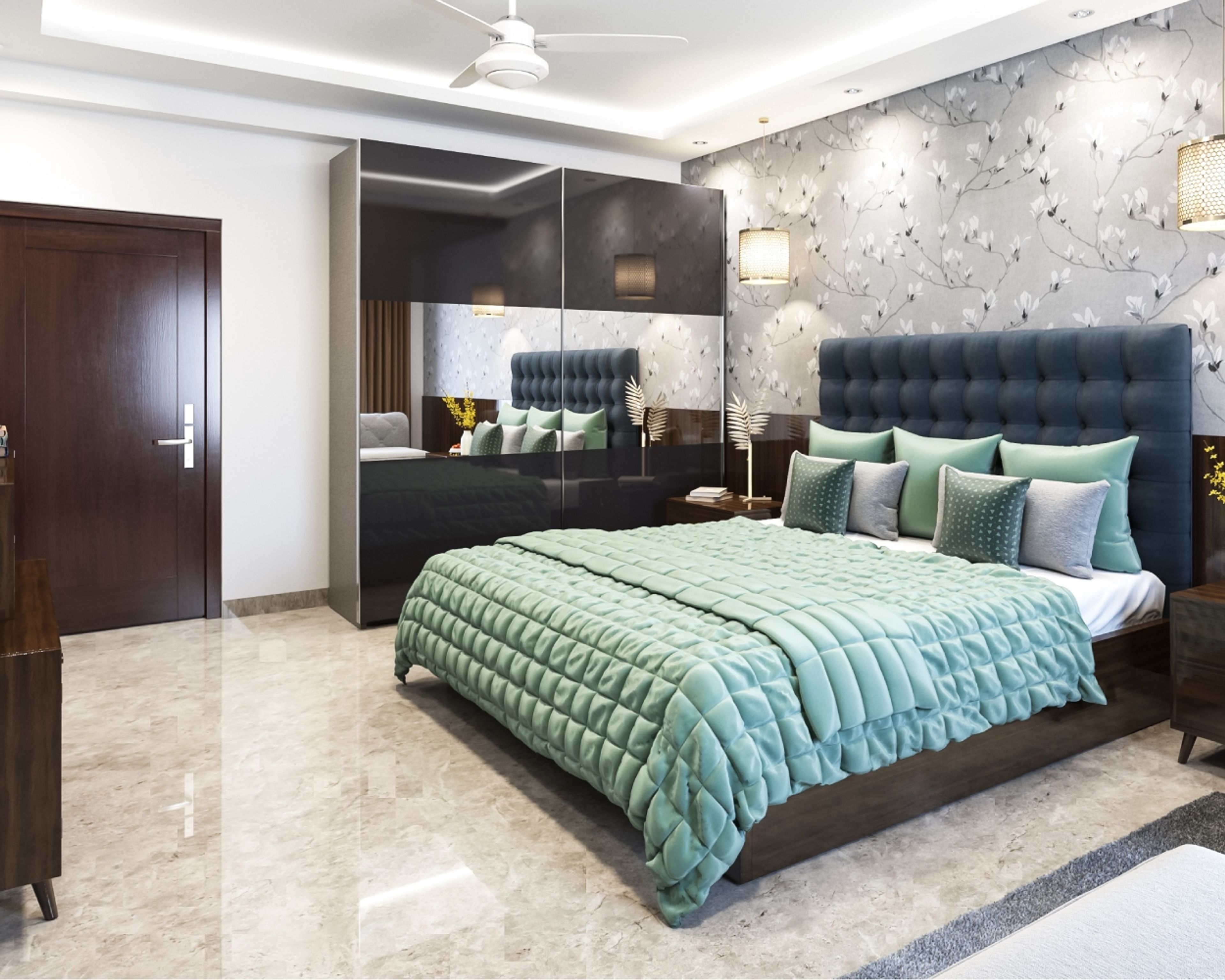 Spacious Beige Seamless Flooring Design For Bedrooms - Livspace