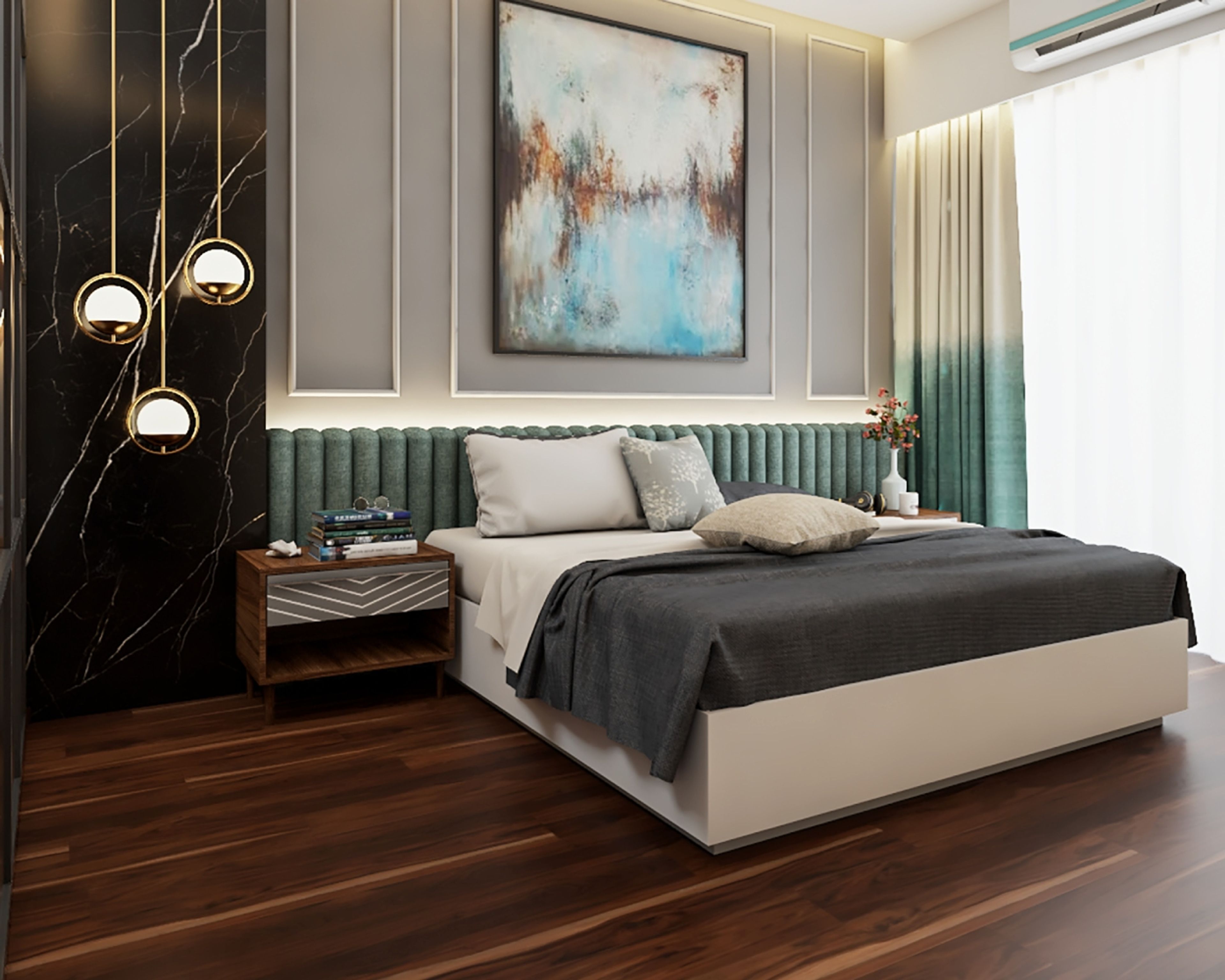 Contemporary Wooden Dark Brown Bedroom Flooring Design