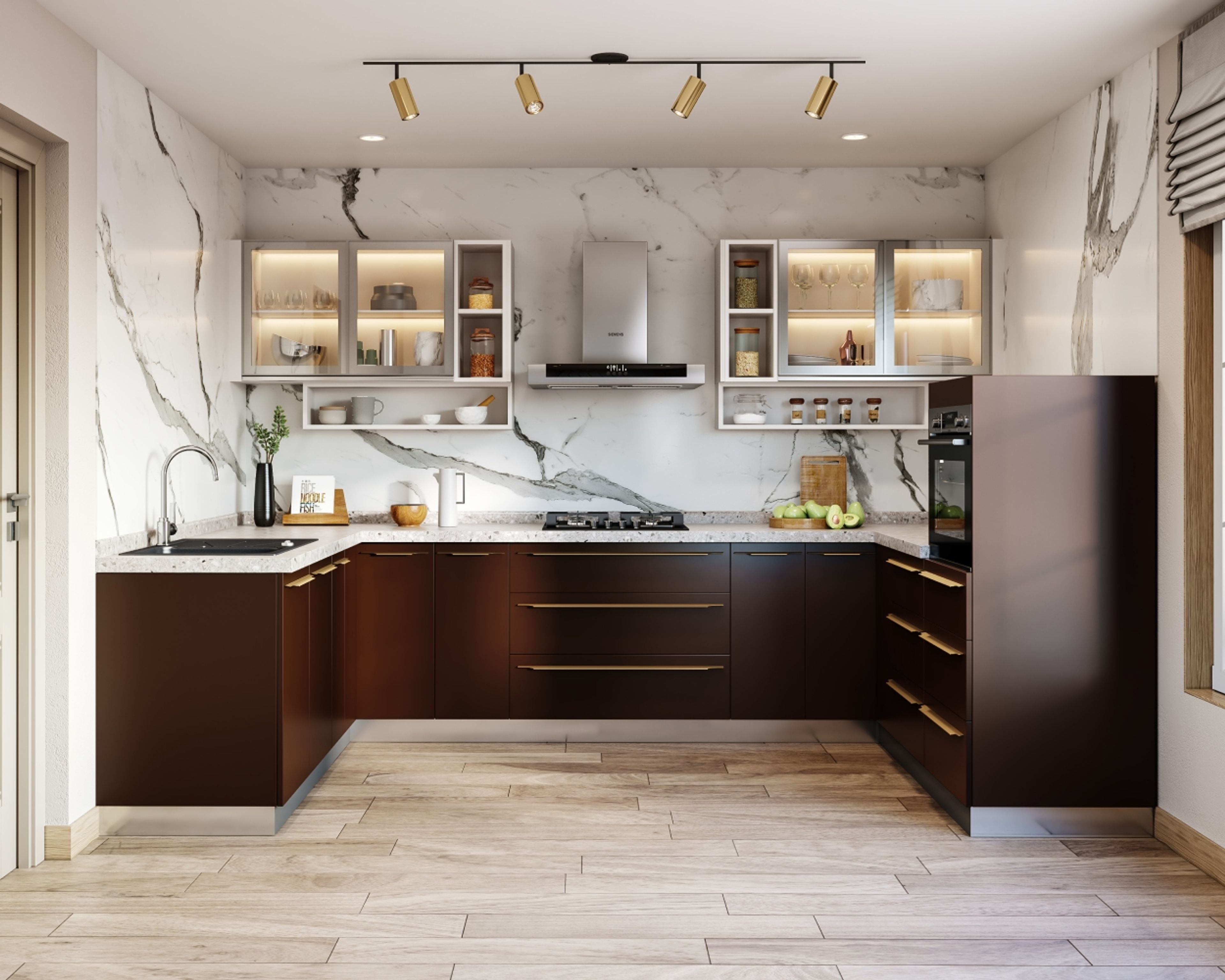 Light Wood Subway Flooring Design For Kitchens - Livspace