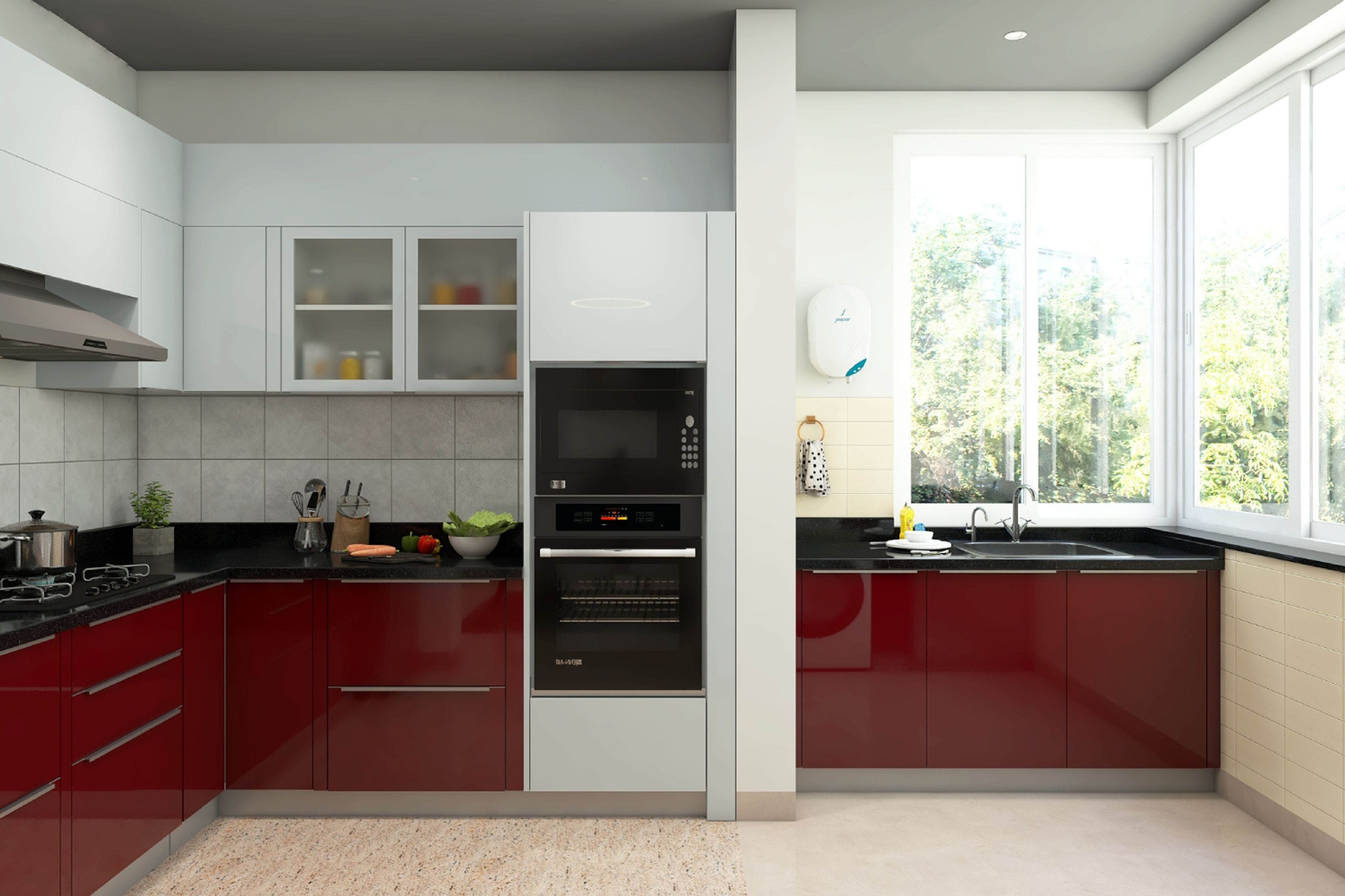 L-Shaped Modular Kitchen Cabinets With Wash Area