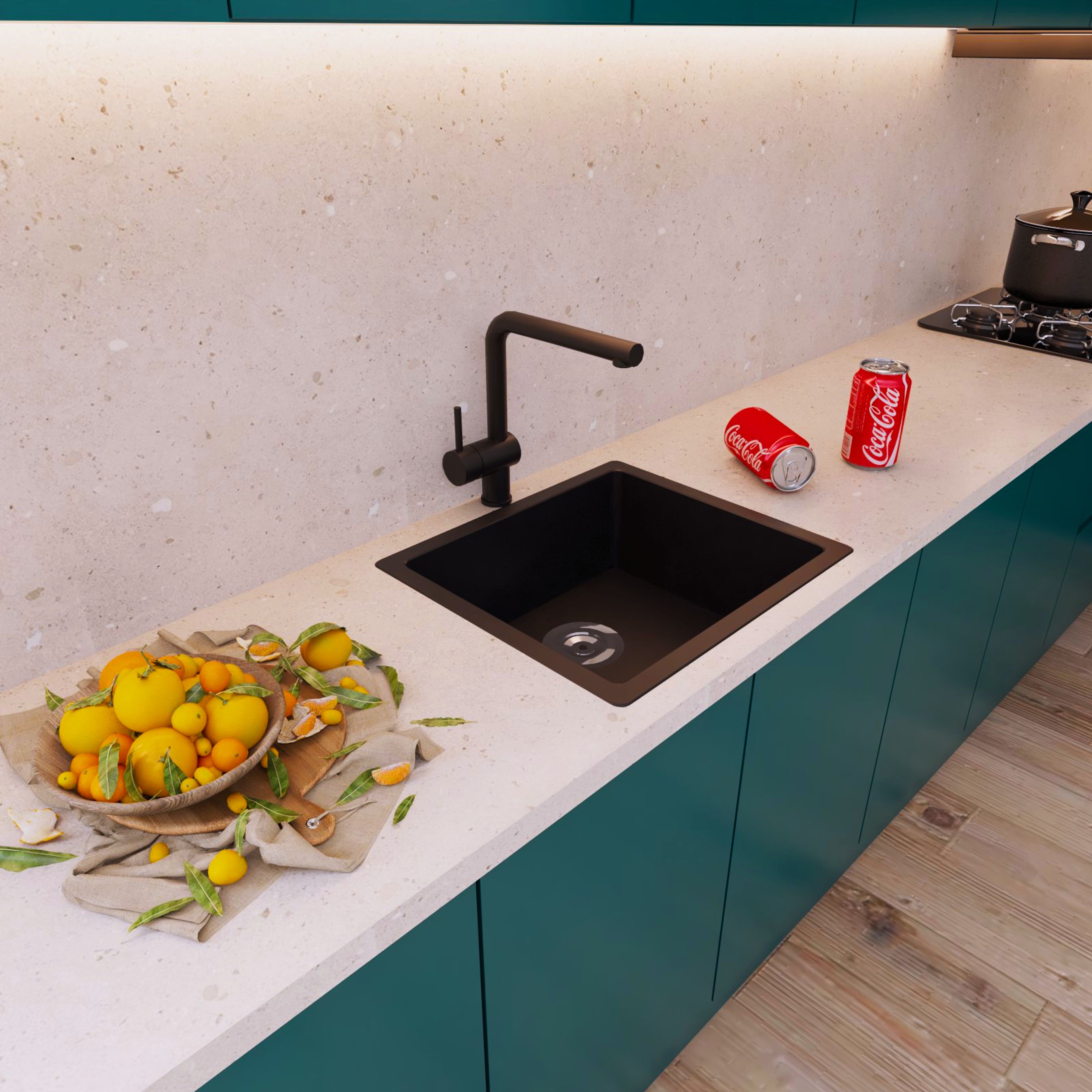 Modern Top Mount Black Kitchen Wash Basin With Single Bowl