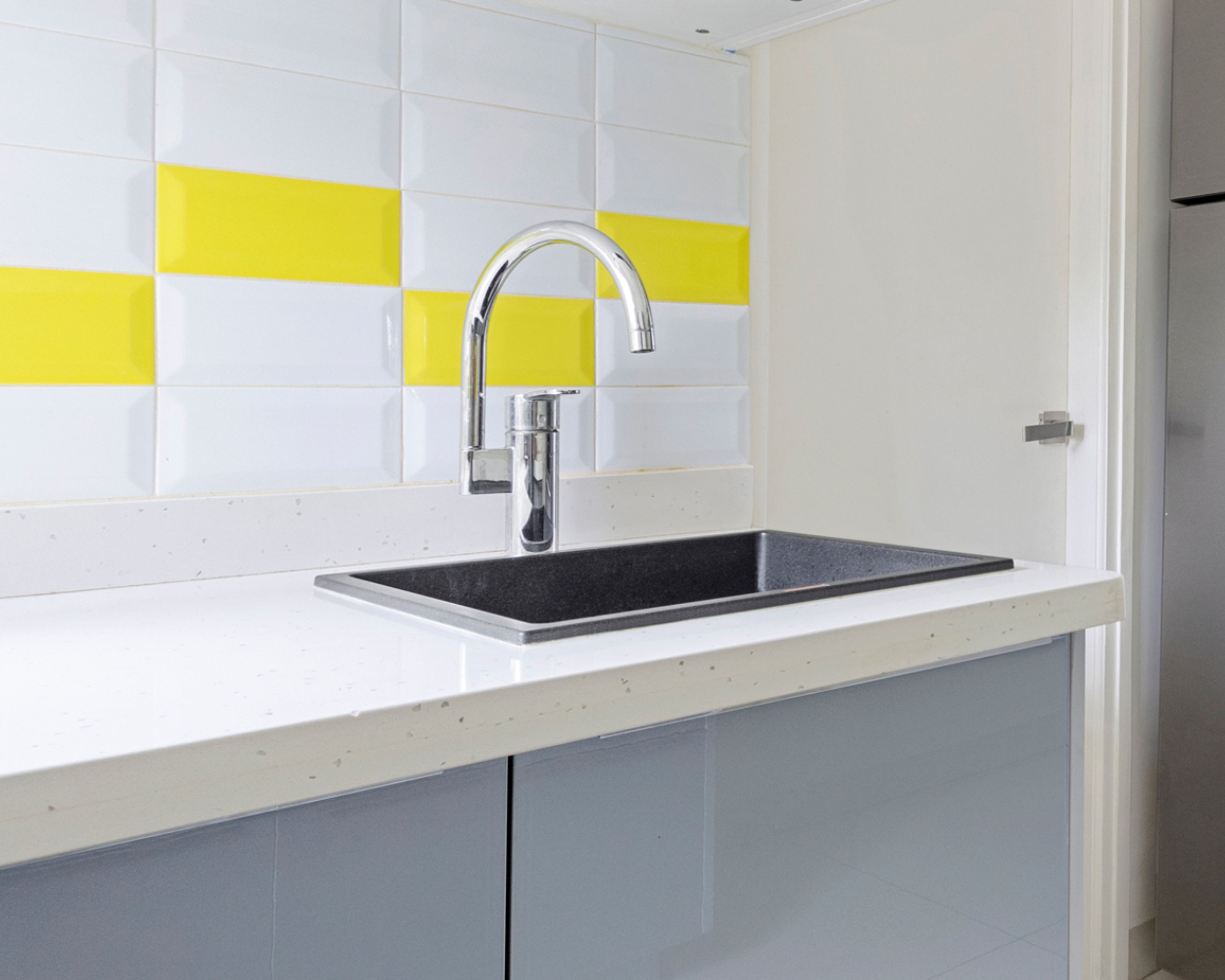 Contemporary Black Quartz Single Bowl Top Mount Basin Wash