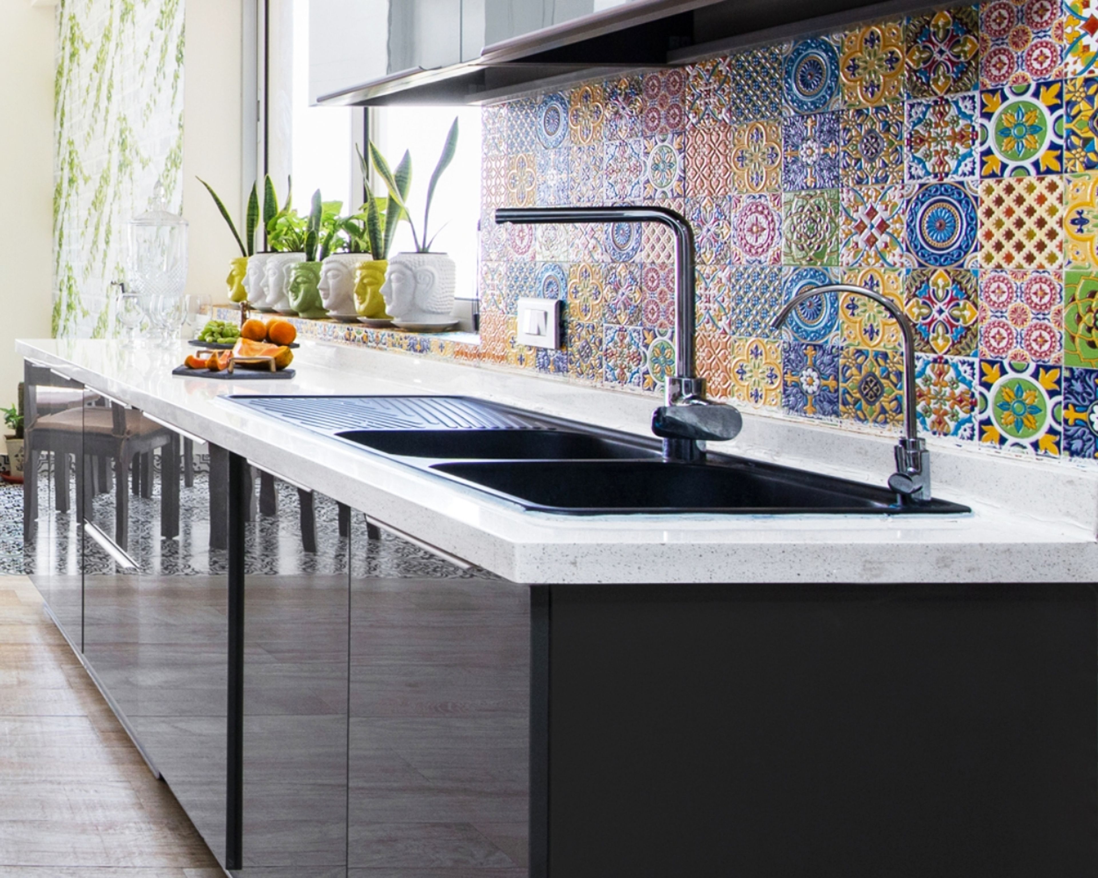 Bohemian Basin Wash With Top Mount Double Bowl Kitchen Sink And Drainboard