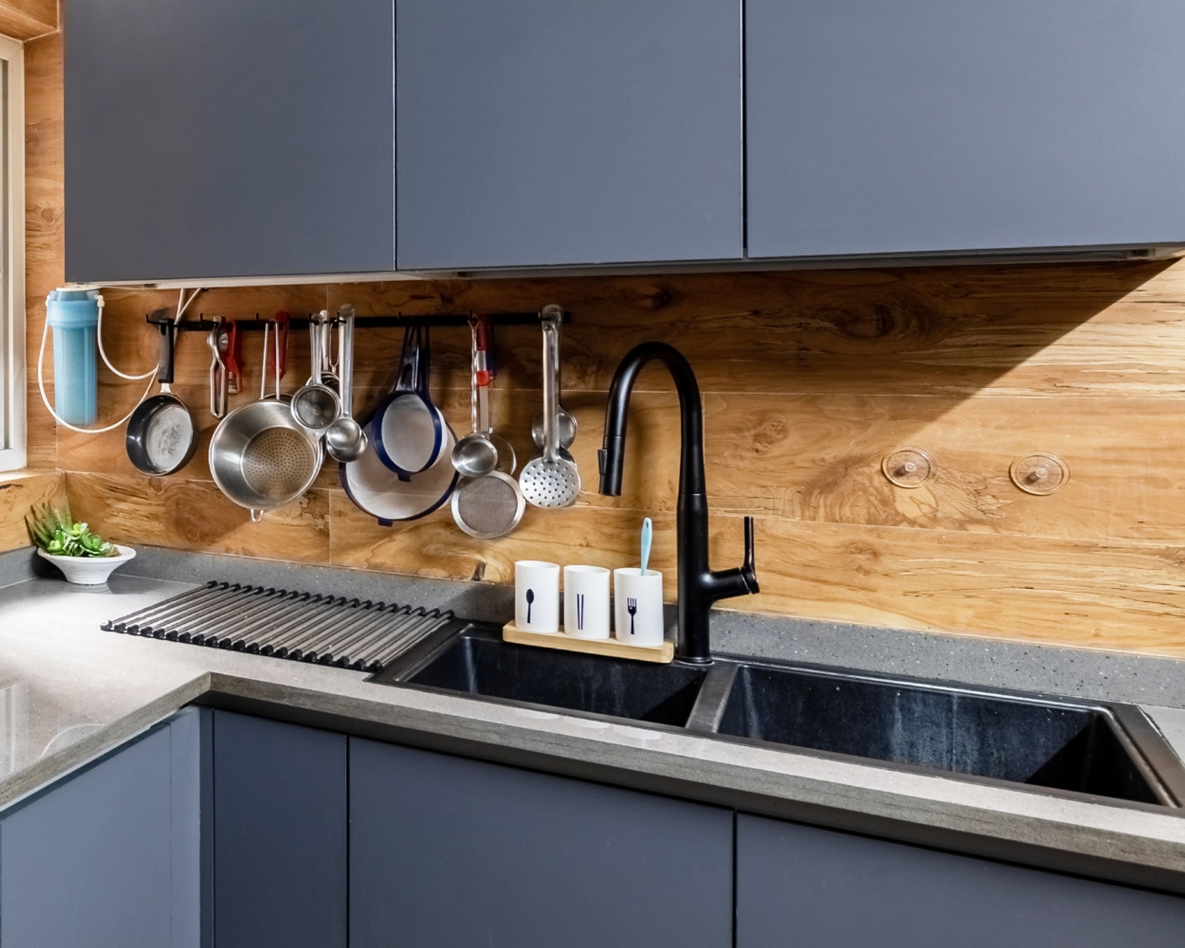 Modern Black Quartz Top Mount Double Sinks
