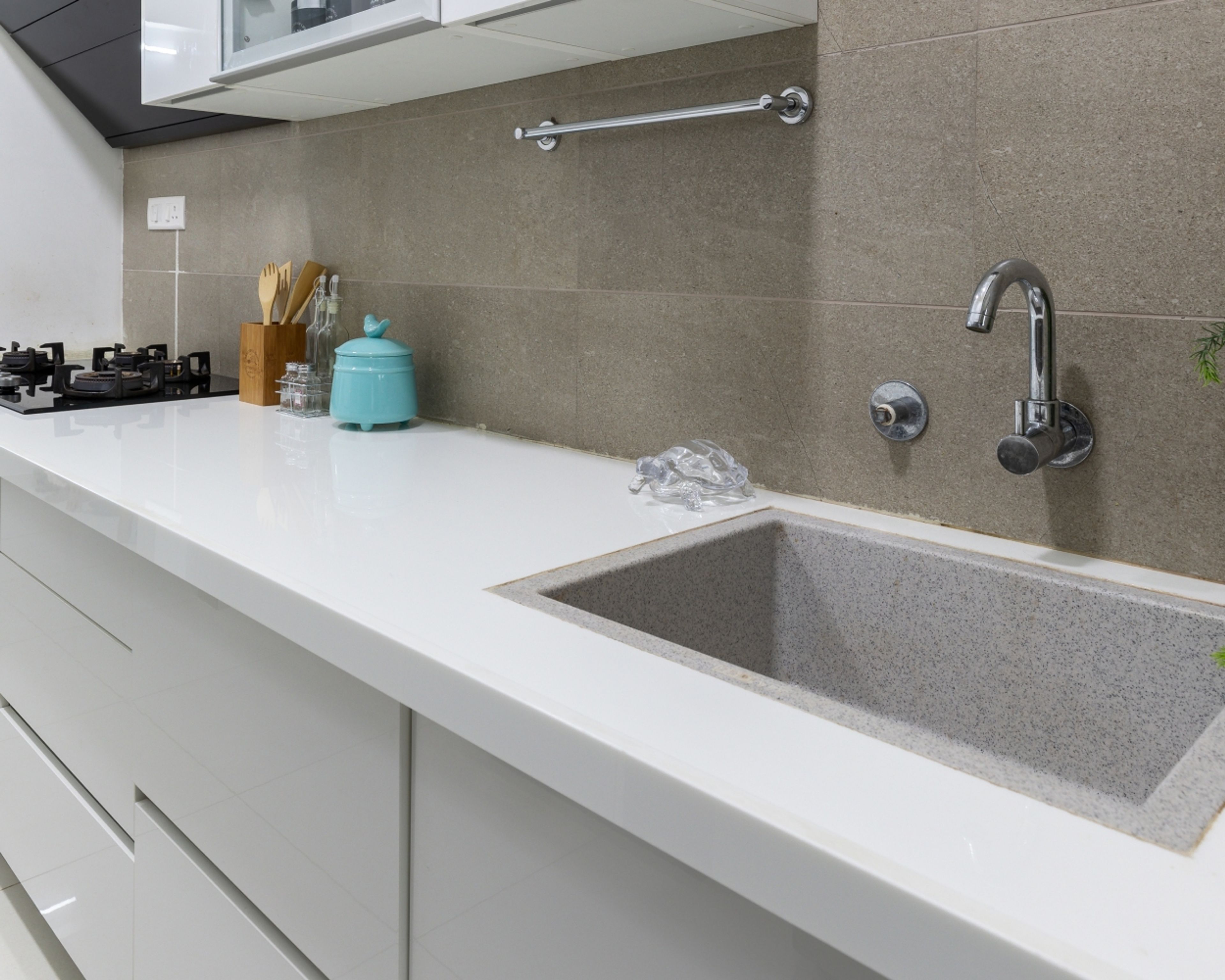 Minimal Grey-Toned Quartz Top Mount Basin Wash