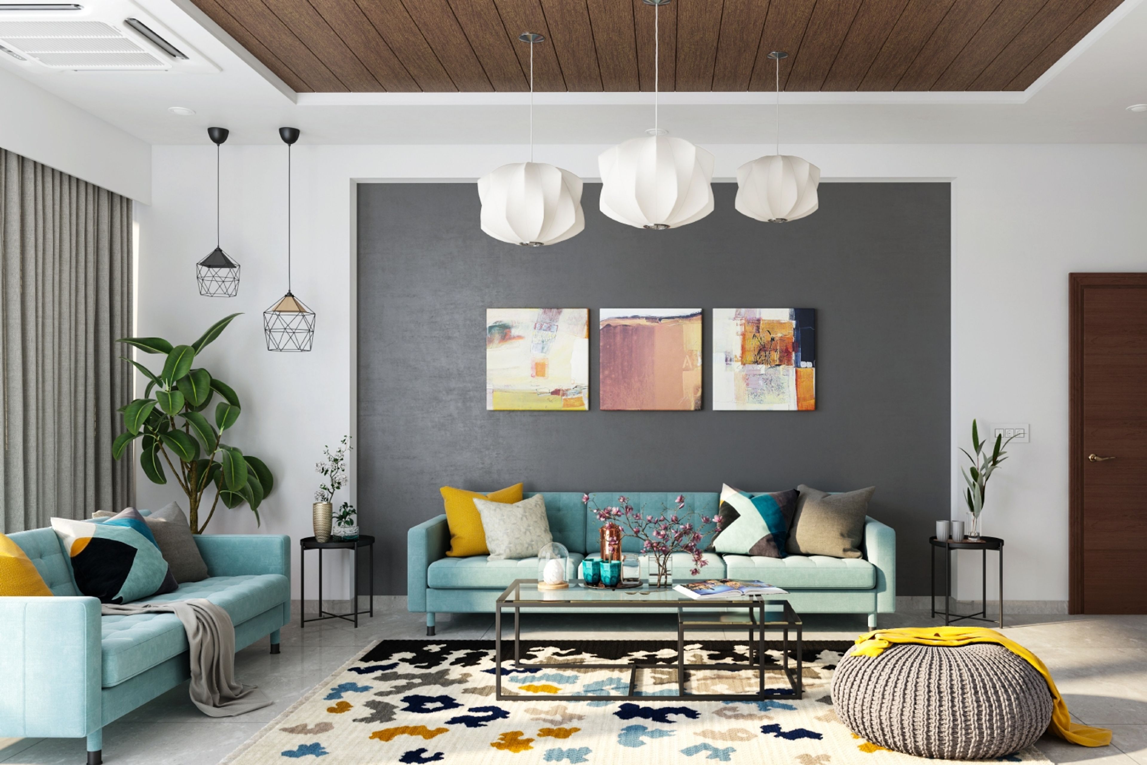 Grey Modern Living Room Wall Paint Design With Textures - Livspace