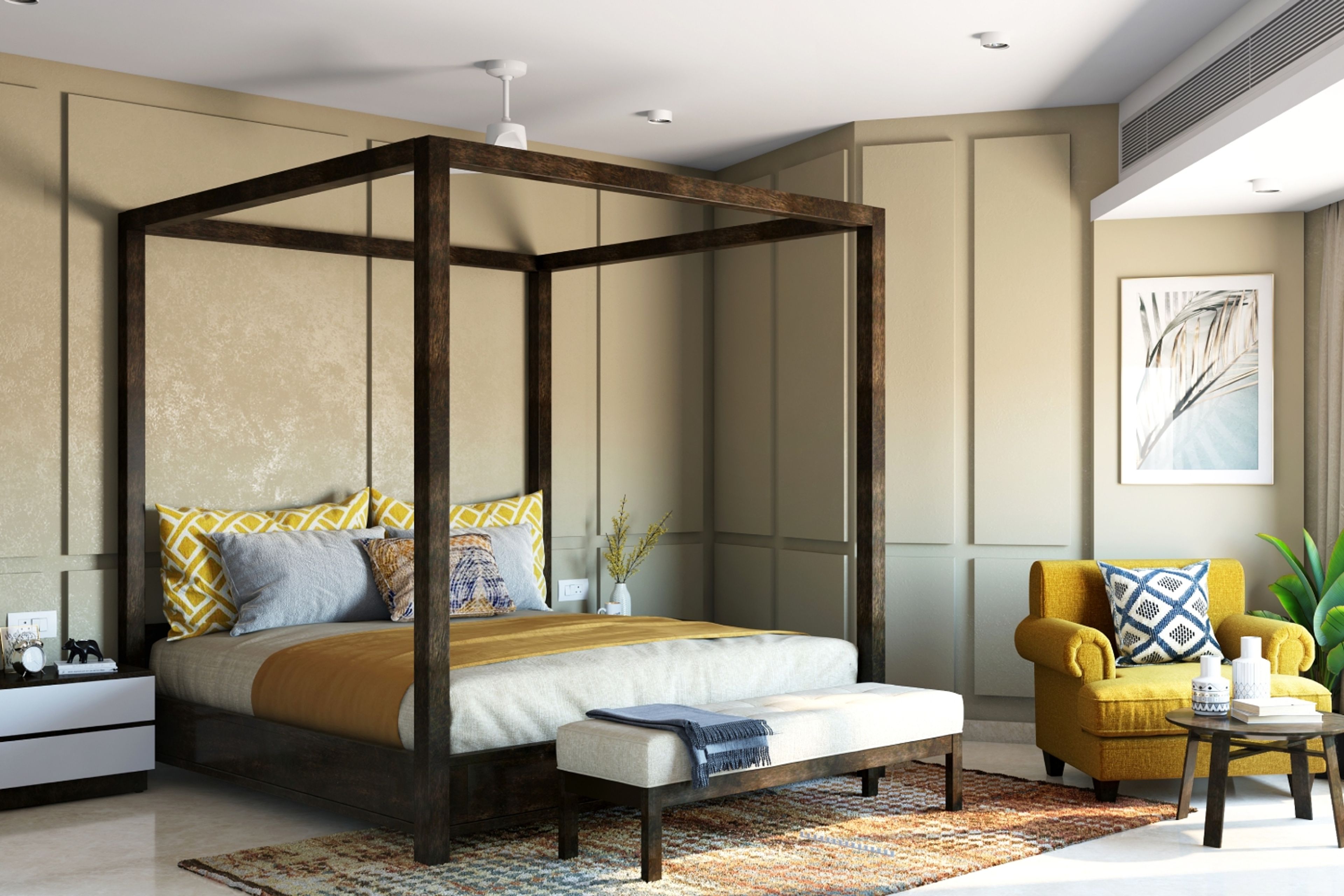 Mid-Century Modern Beige Bedroom Wall Paint Design