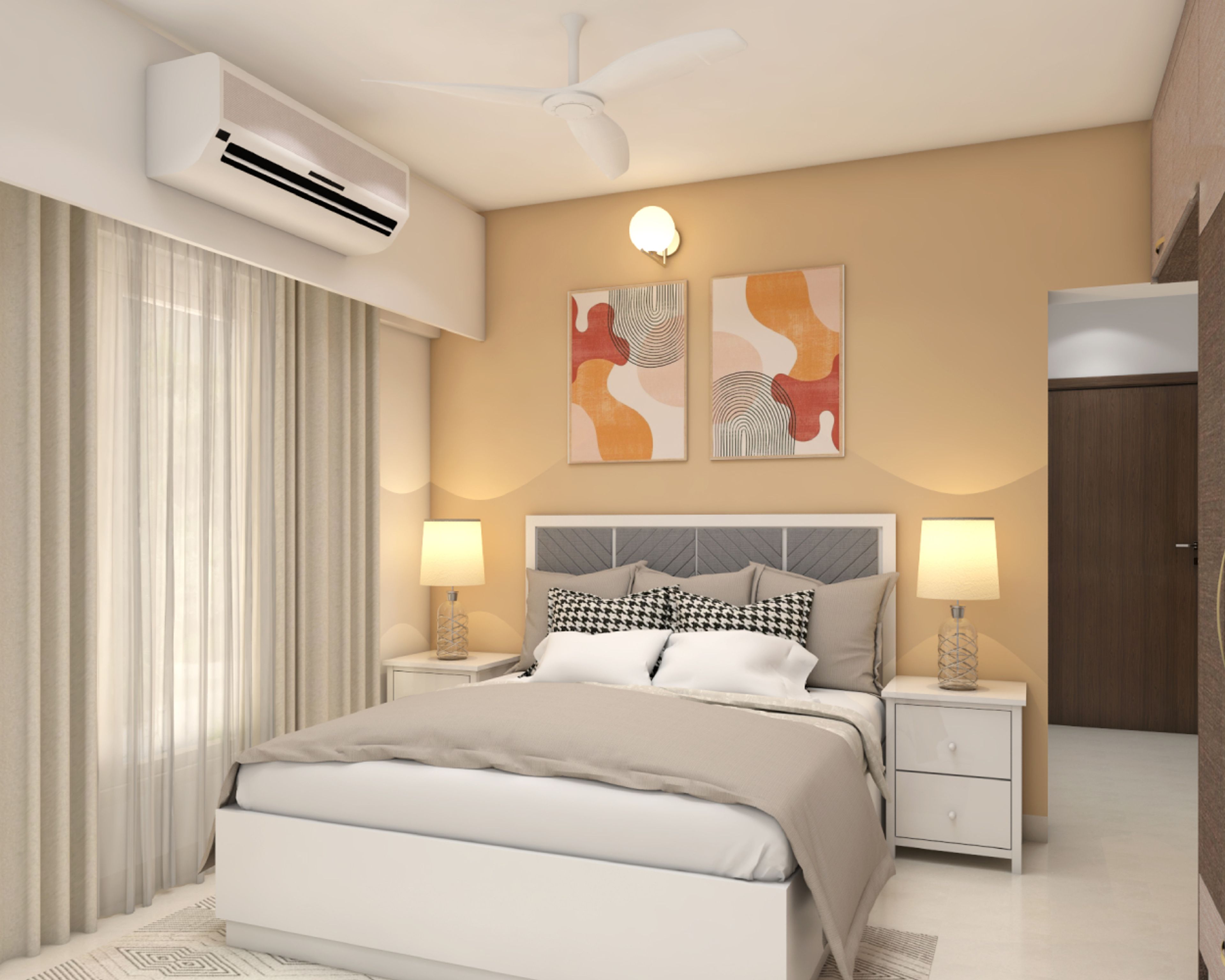 Beige Modern Bedroom Wall Paint Design