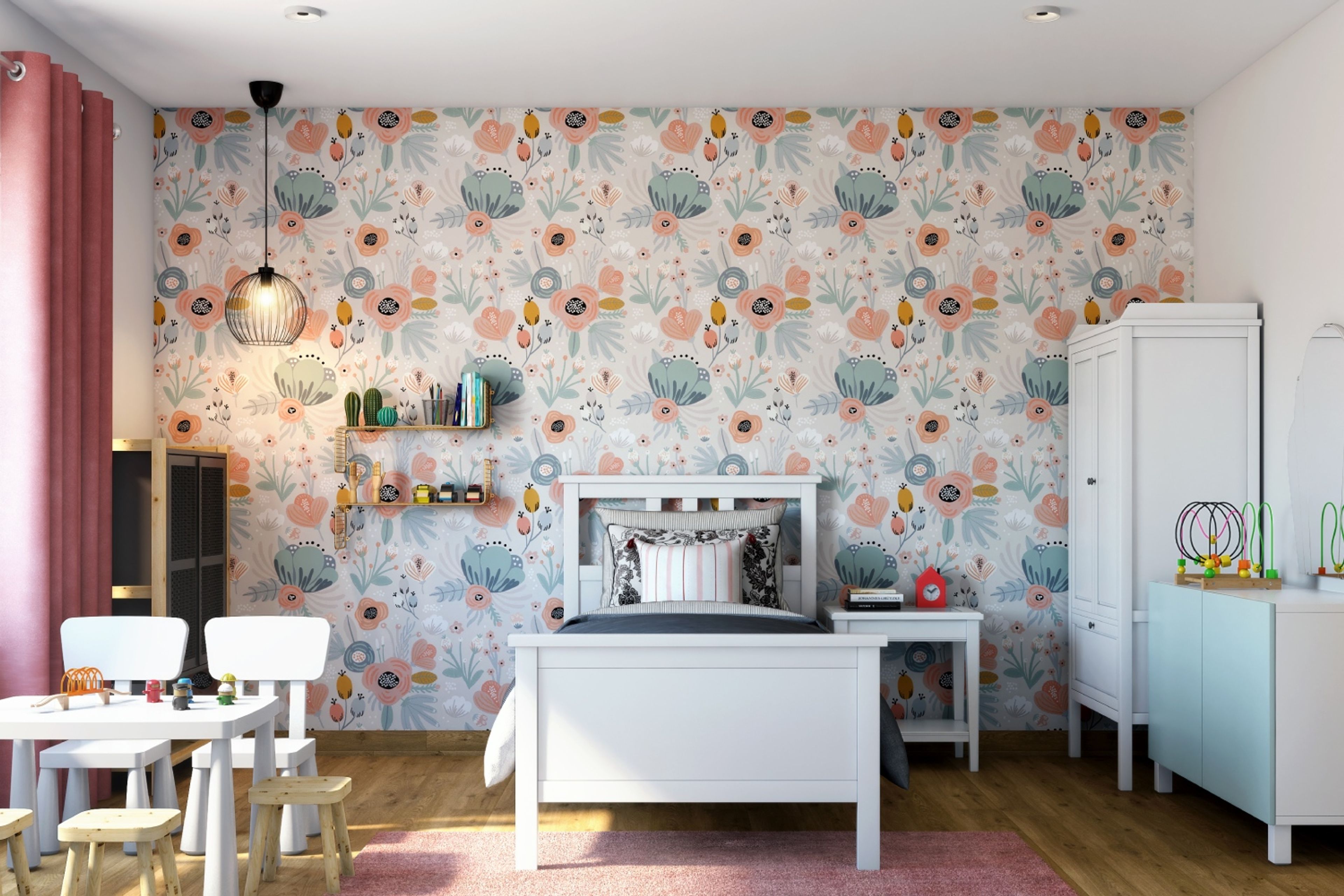 Multicoloured Floral Bedroom Wallpaper Design With Modern Eclectic Aesthetics - Livspace