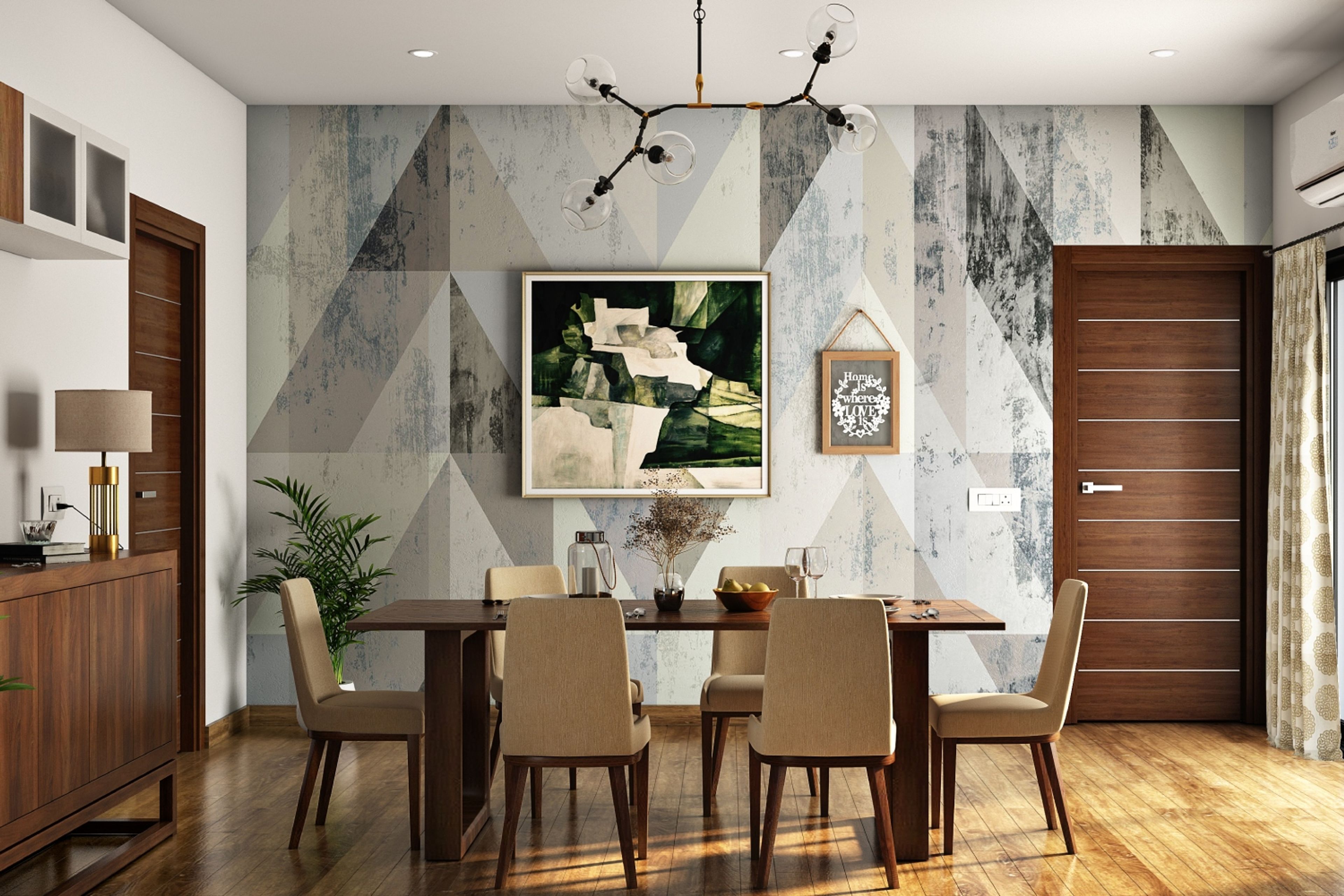 Contemporary Multicoloured Geometric Wallpaper Design For Dining Rooms