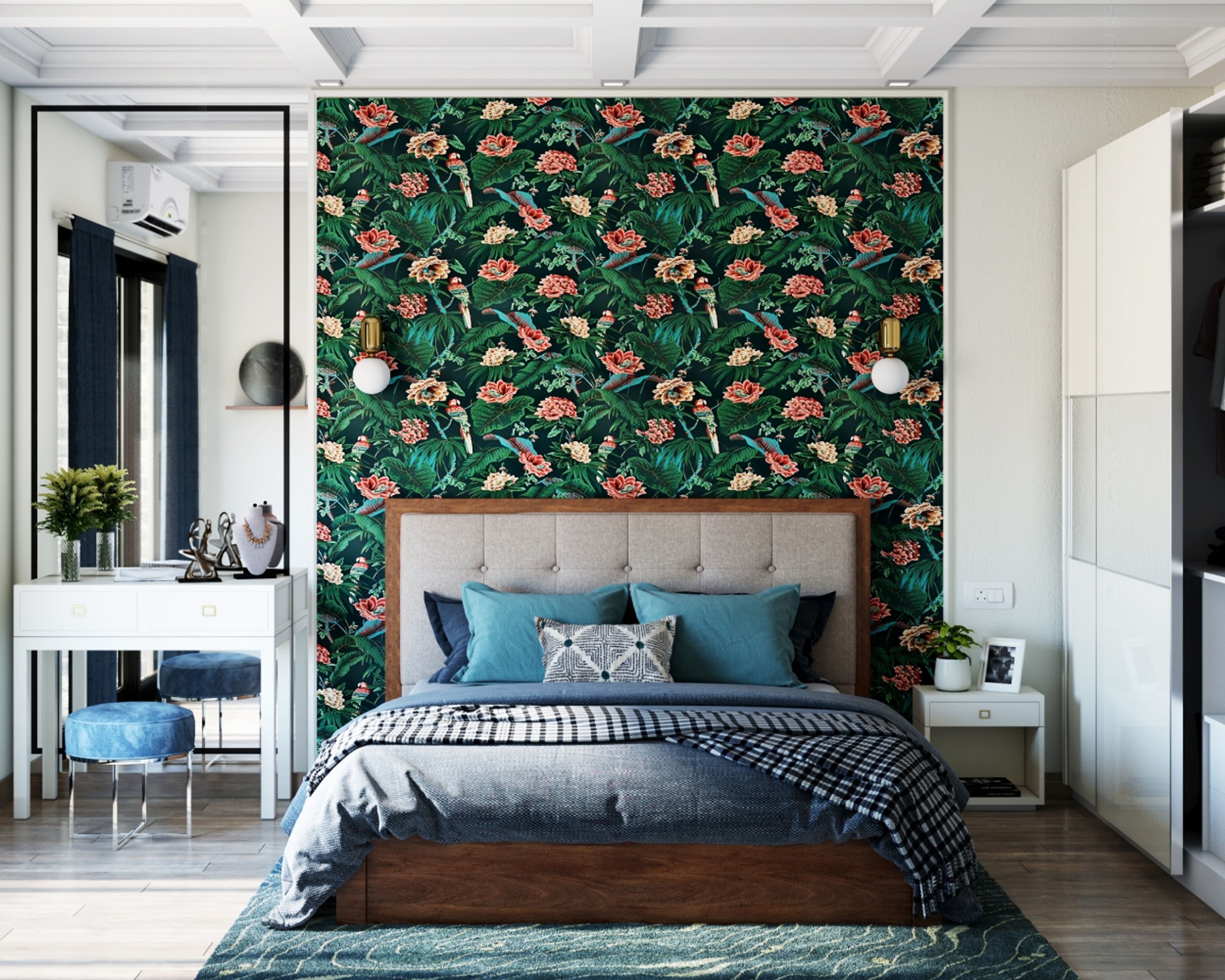 Multicoloured Floral Wallpaper Design For Bedroom - Livspace