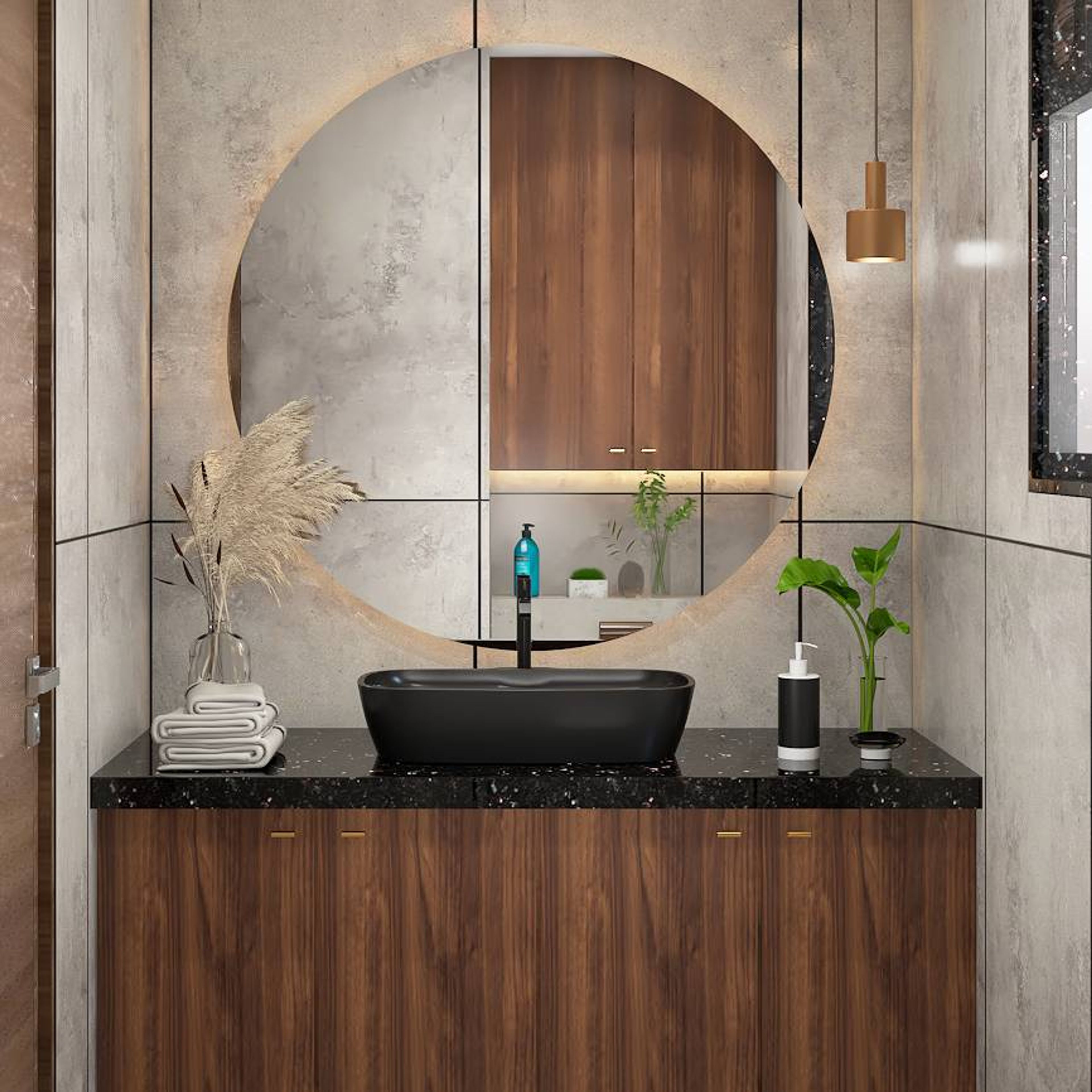 Modern Bathroom Design With Grey Tiles