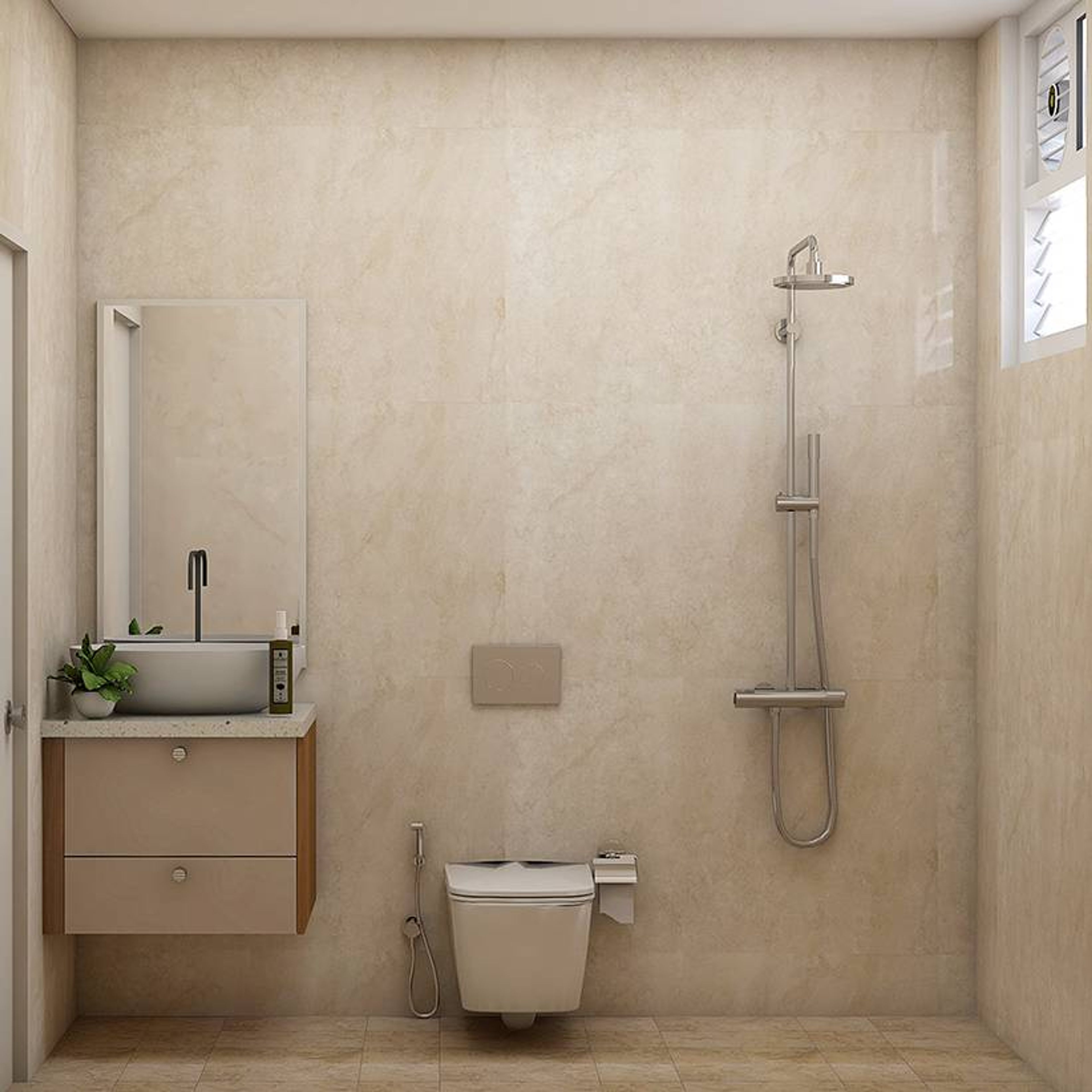 Modern Small Bathroom Design Idea With Wall-Mounted Vanity