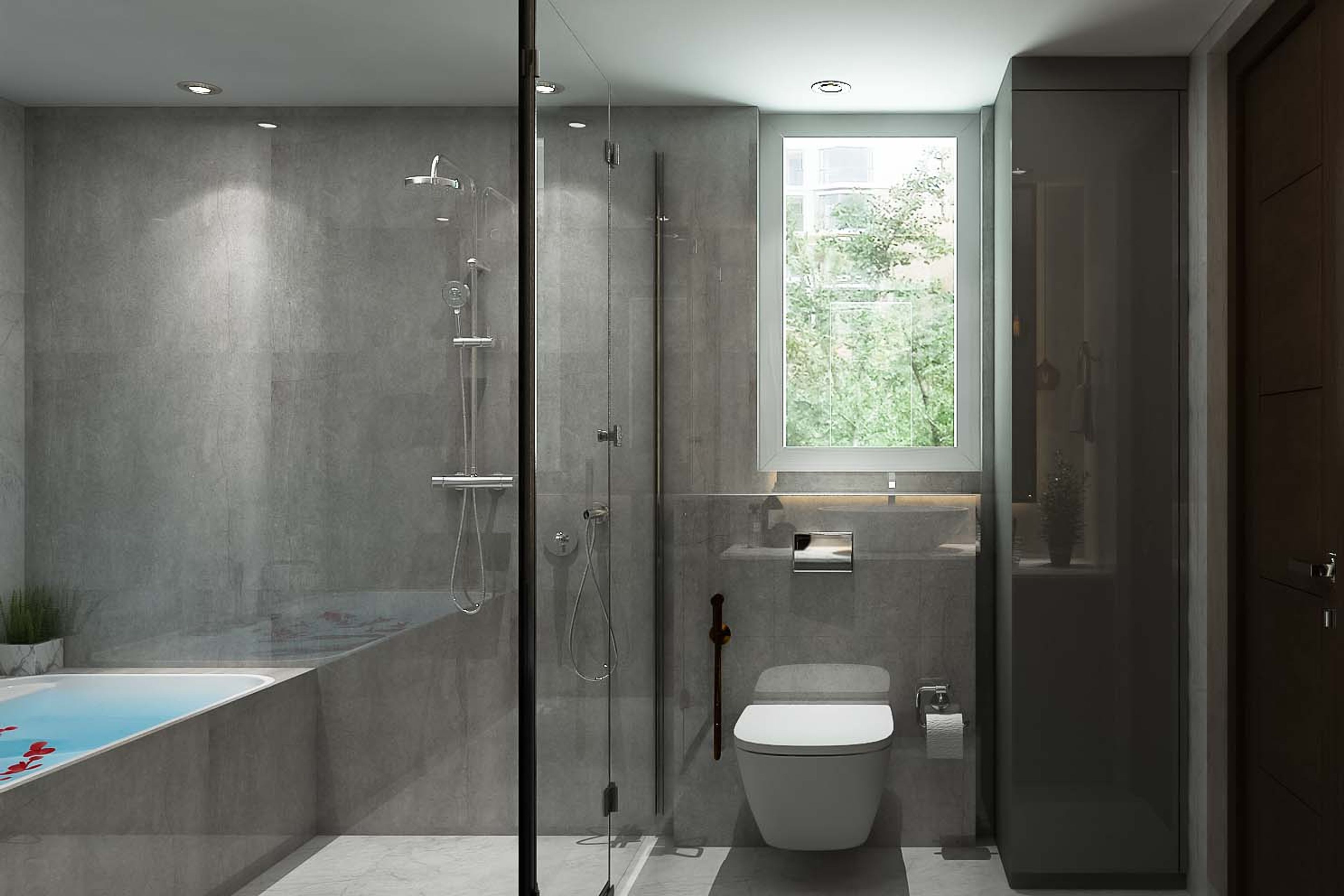 Contemporary Bathroom Design With Ambient Lighting And A Bathtub