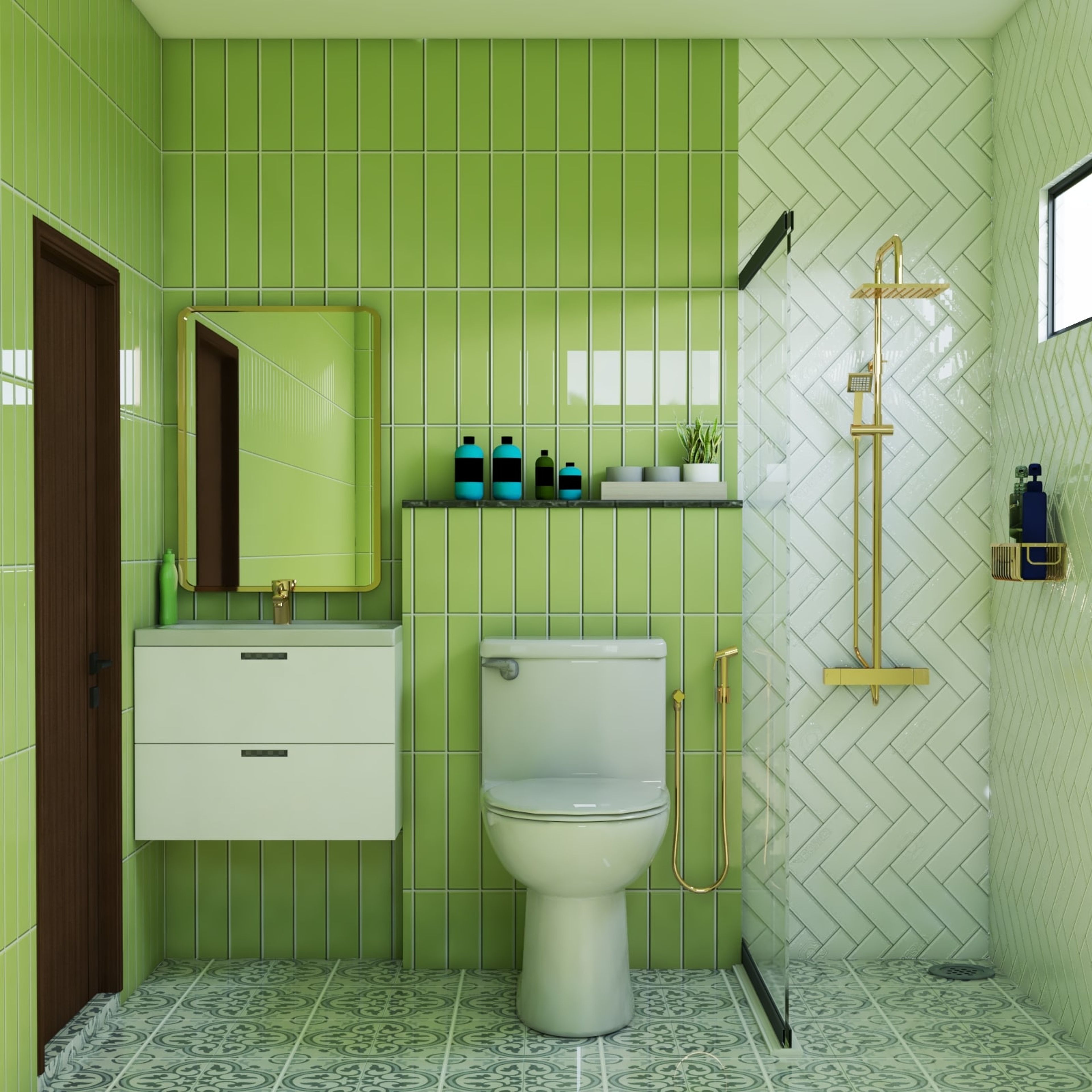 Modern Nature-Inspired Green And White Bathroom Design