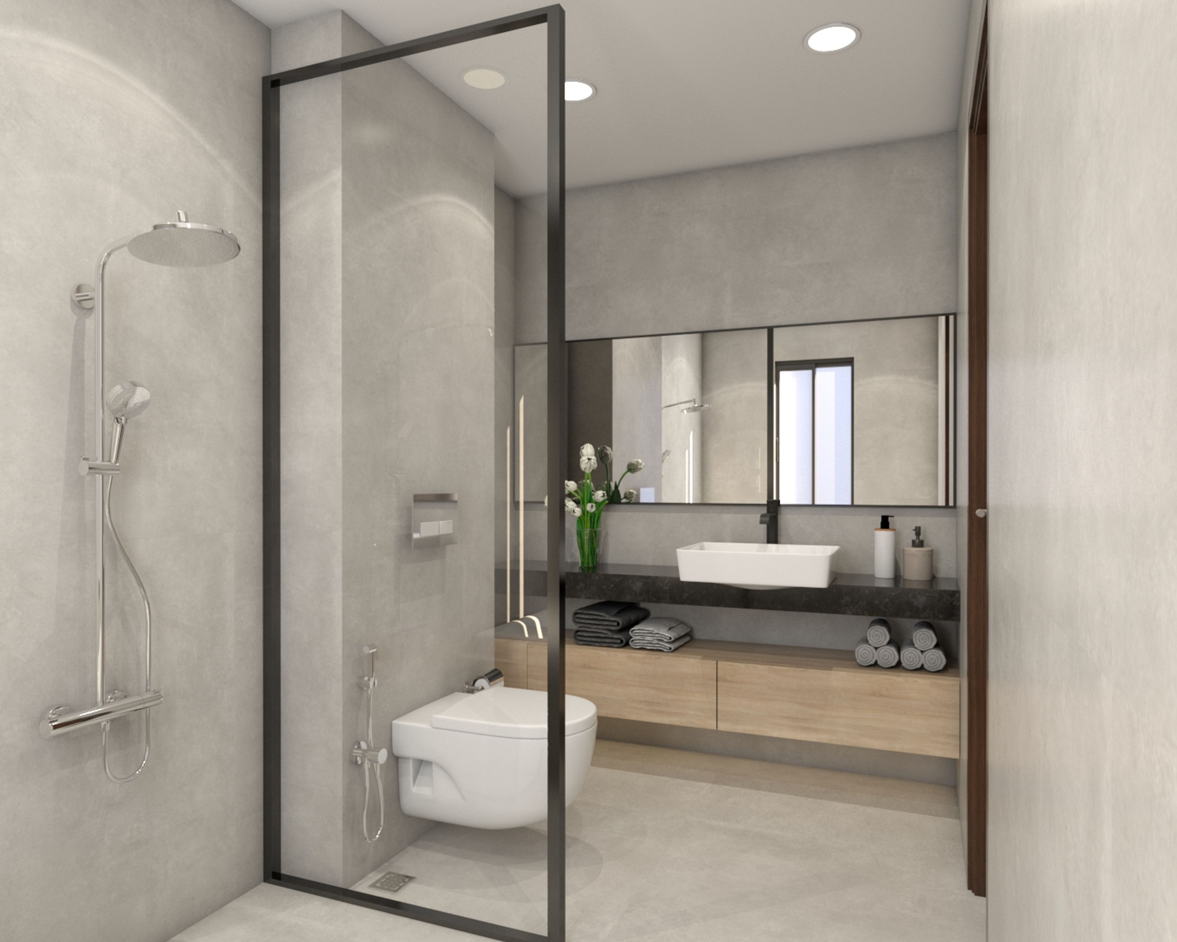 Contemporary Bathroom with Glass Partition