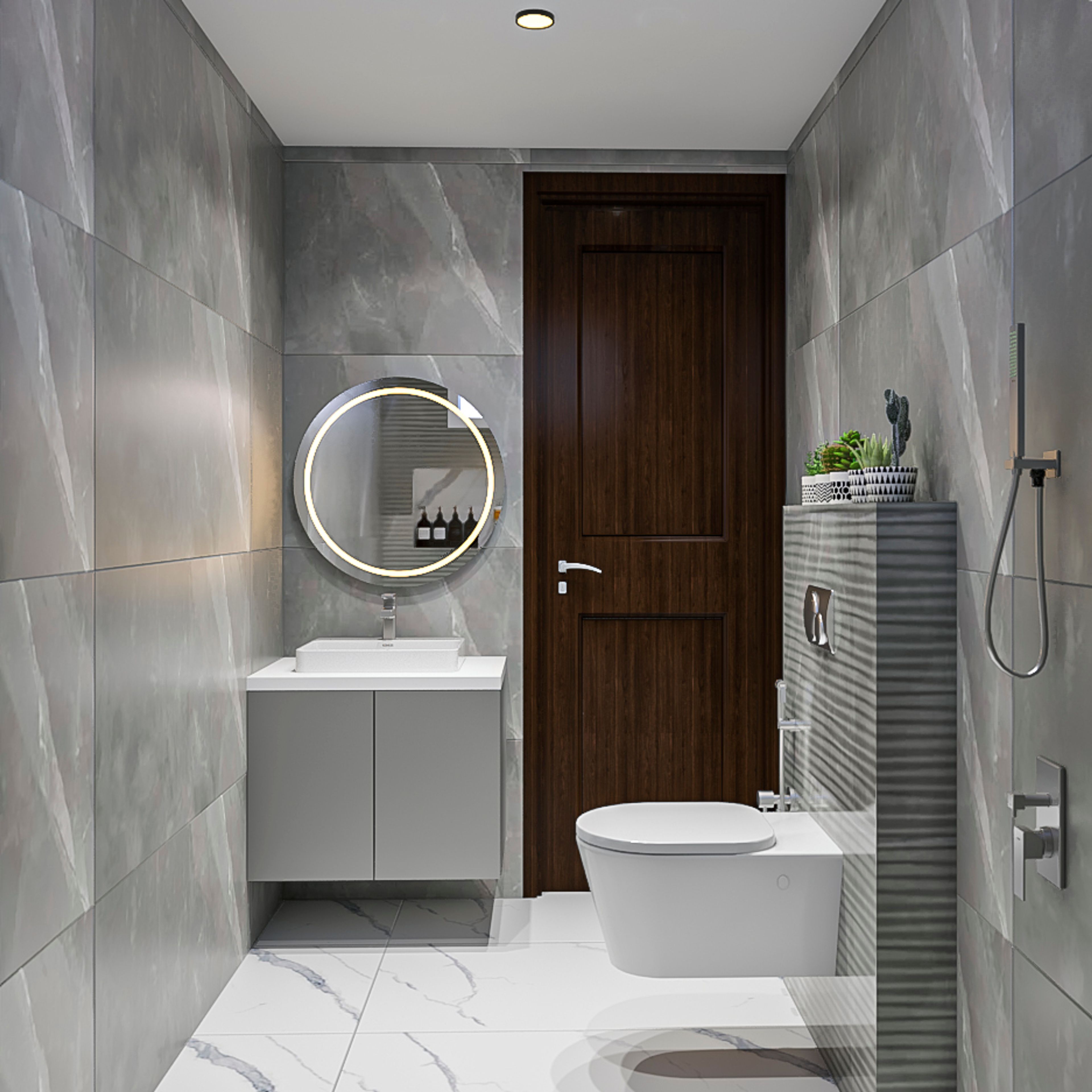 Grey and White Compact Bathroom