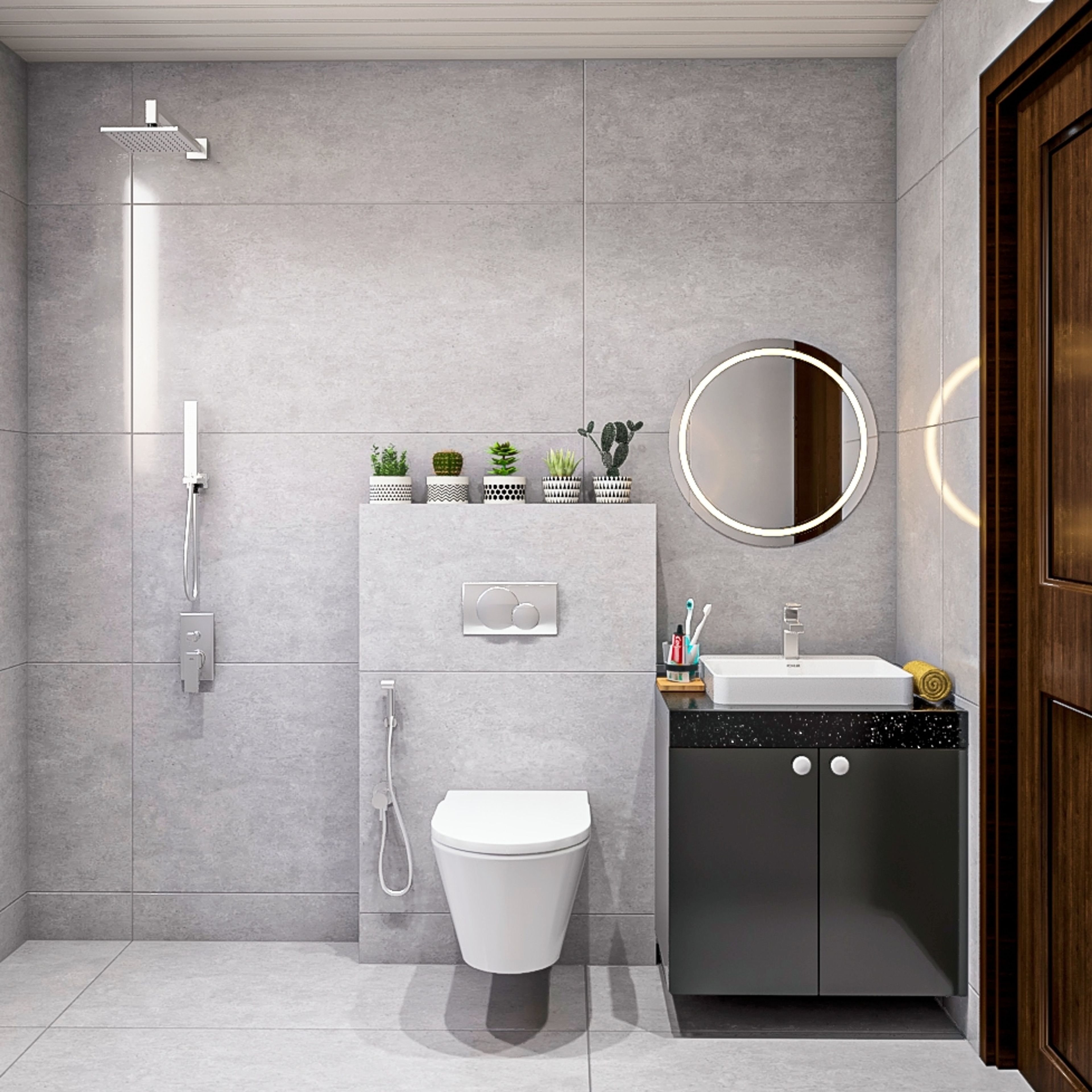 Modern Bathroom Design With Textured Grey Wall