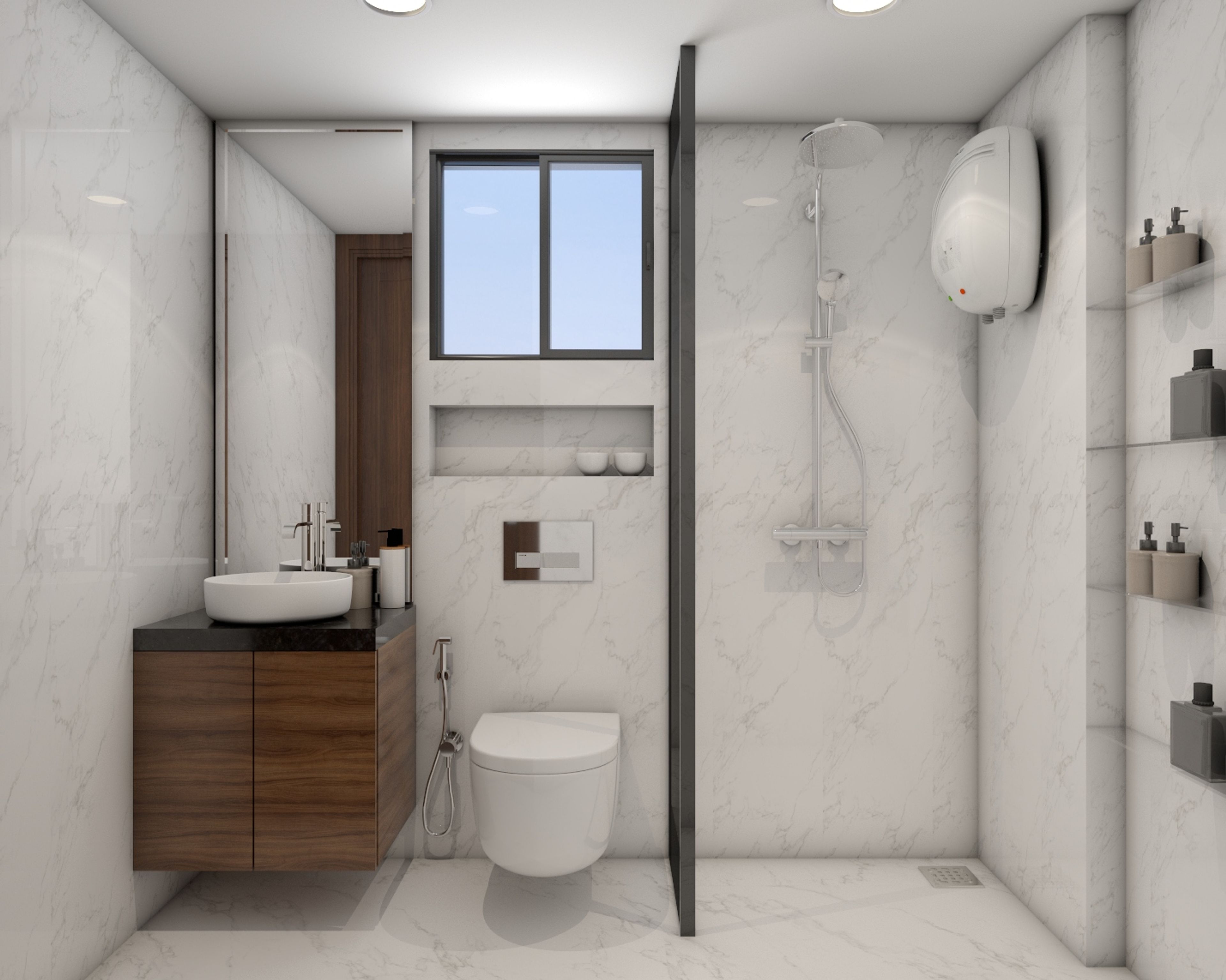 Modern Bathroom Design With White Marble Tiles