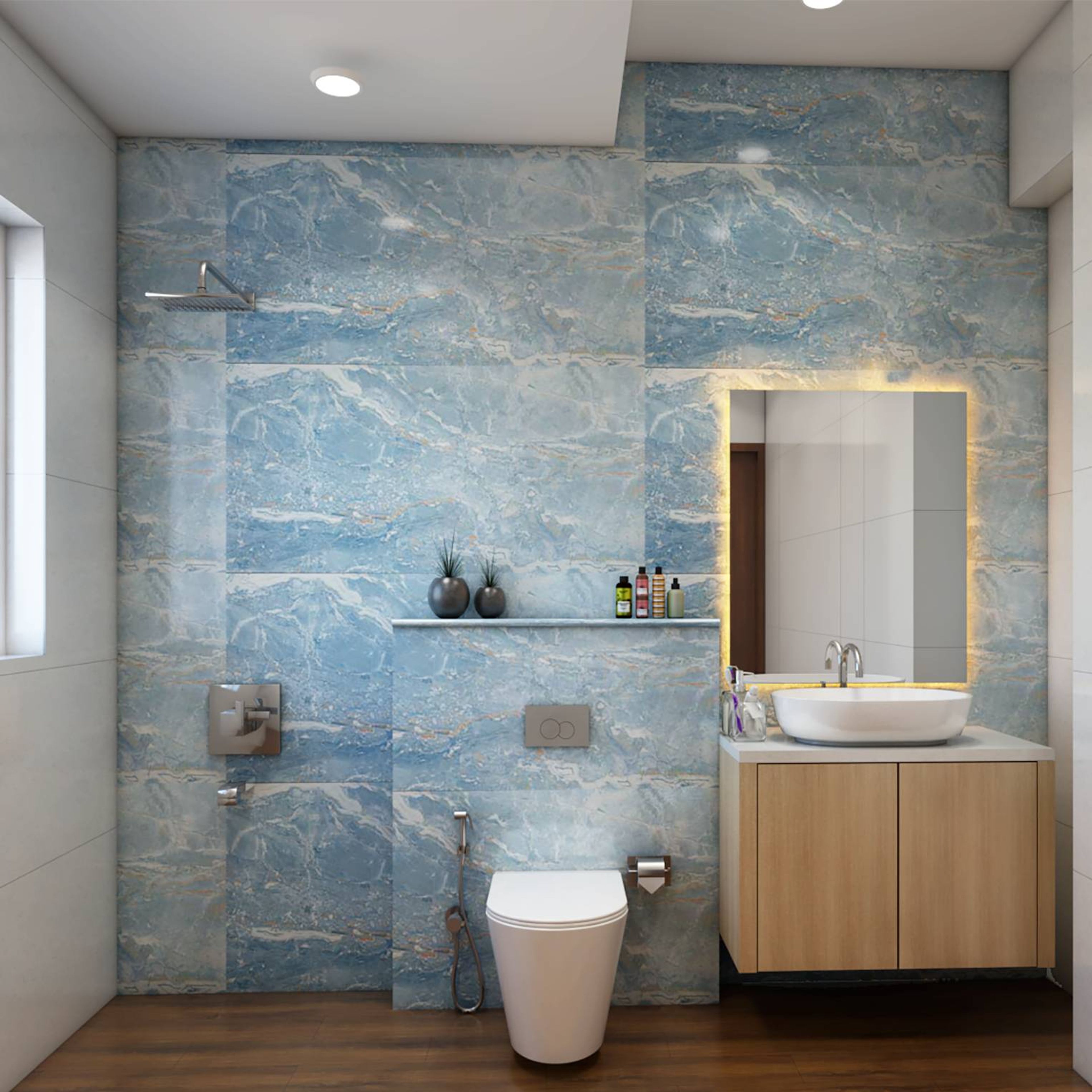 Spacious Modern Bathroom Design With Wooden Flooring