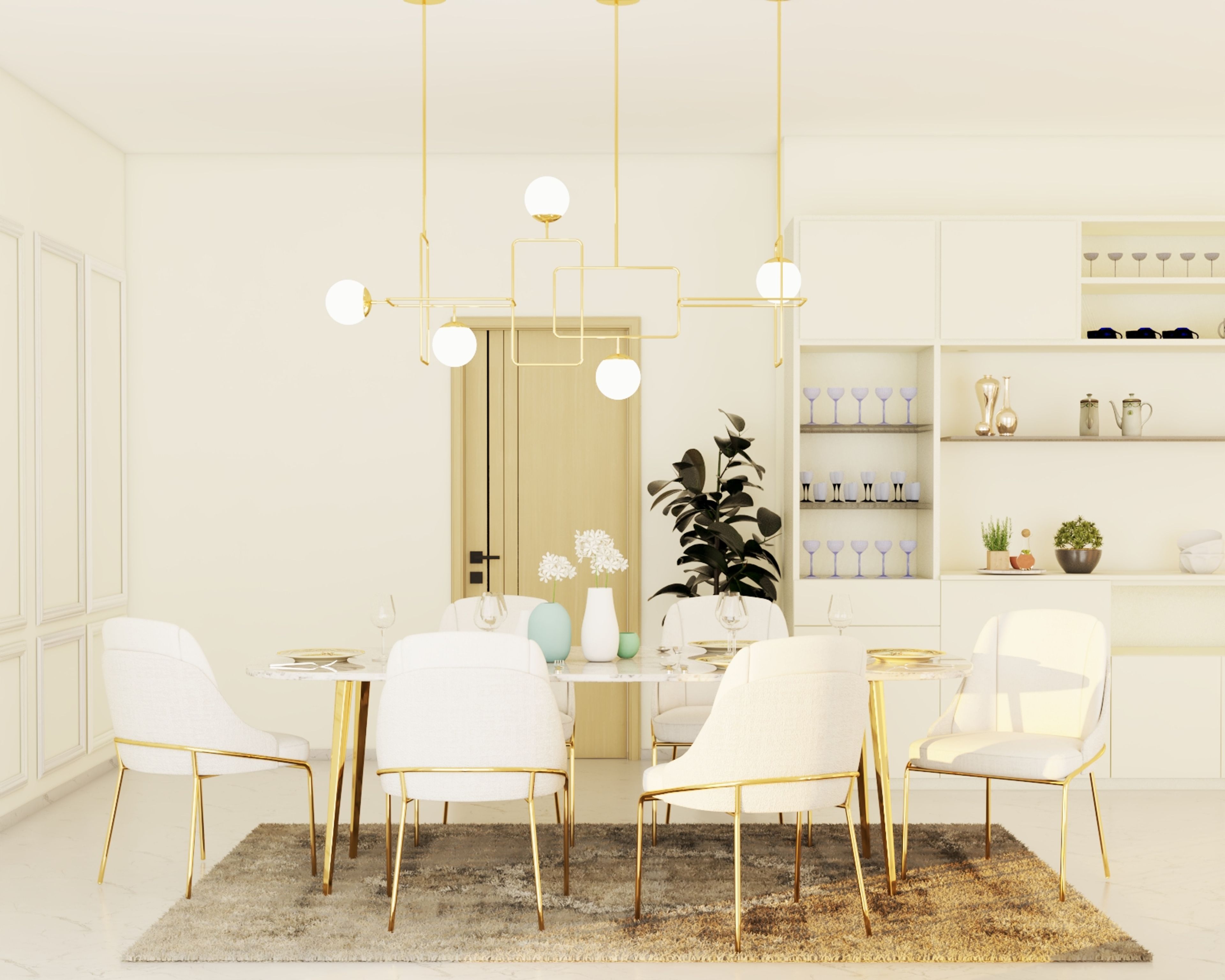 Modern 6-Seater Dining Room Design In White And Wood