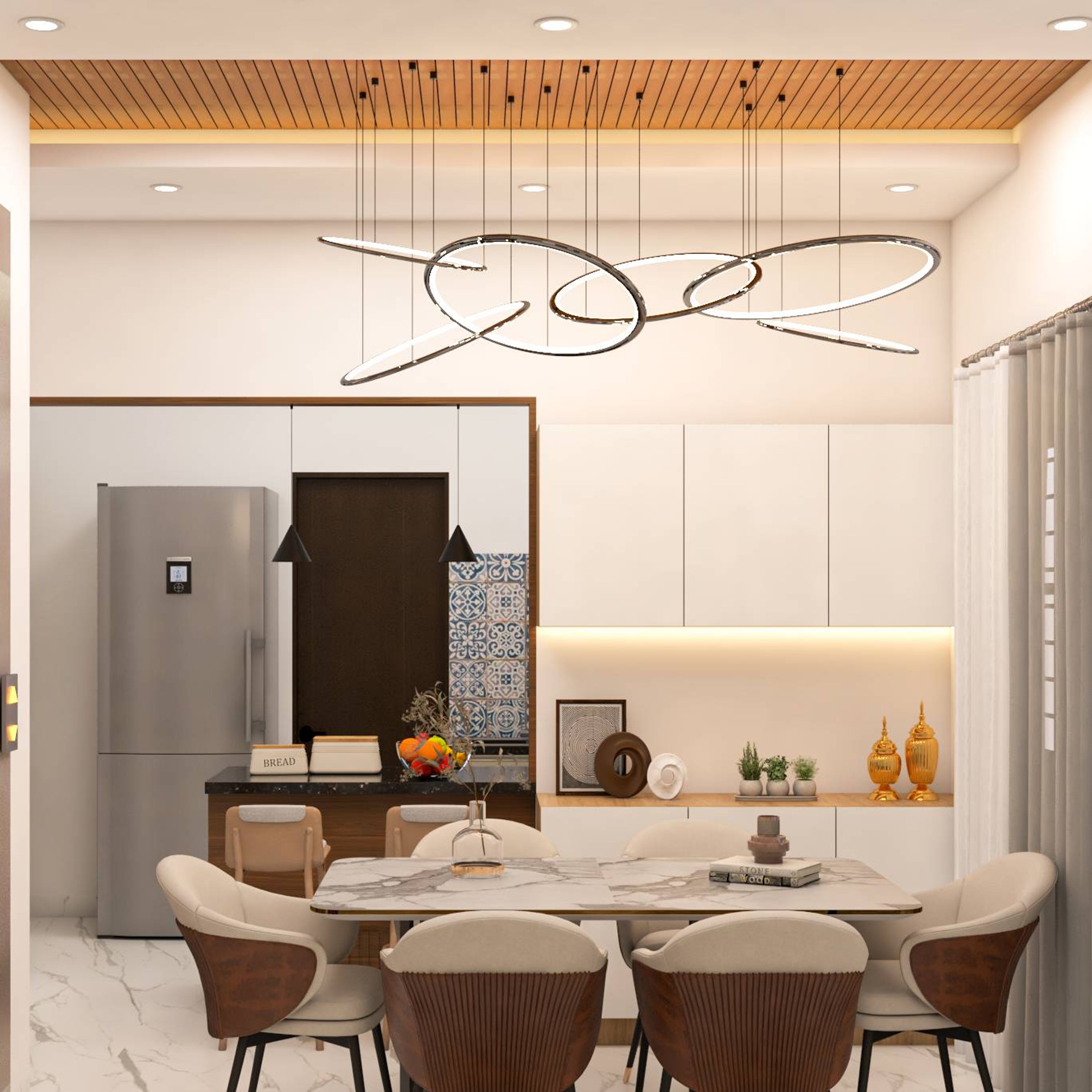 Modern Dining Hall Design With Crockery Unit