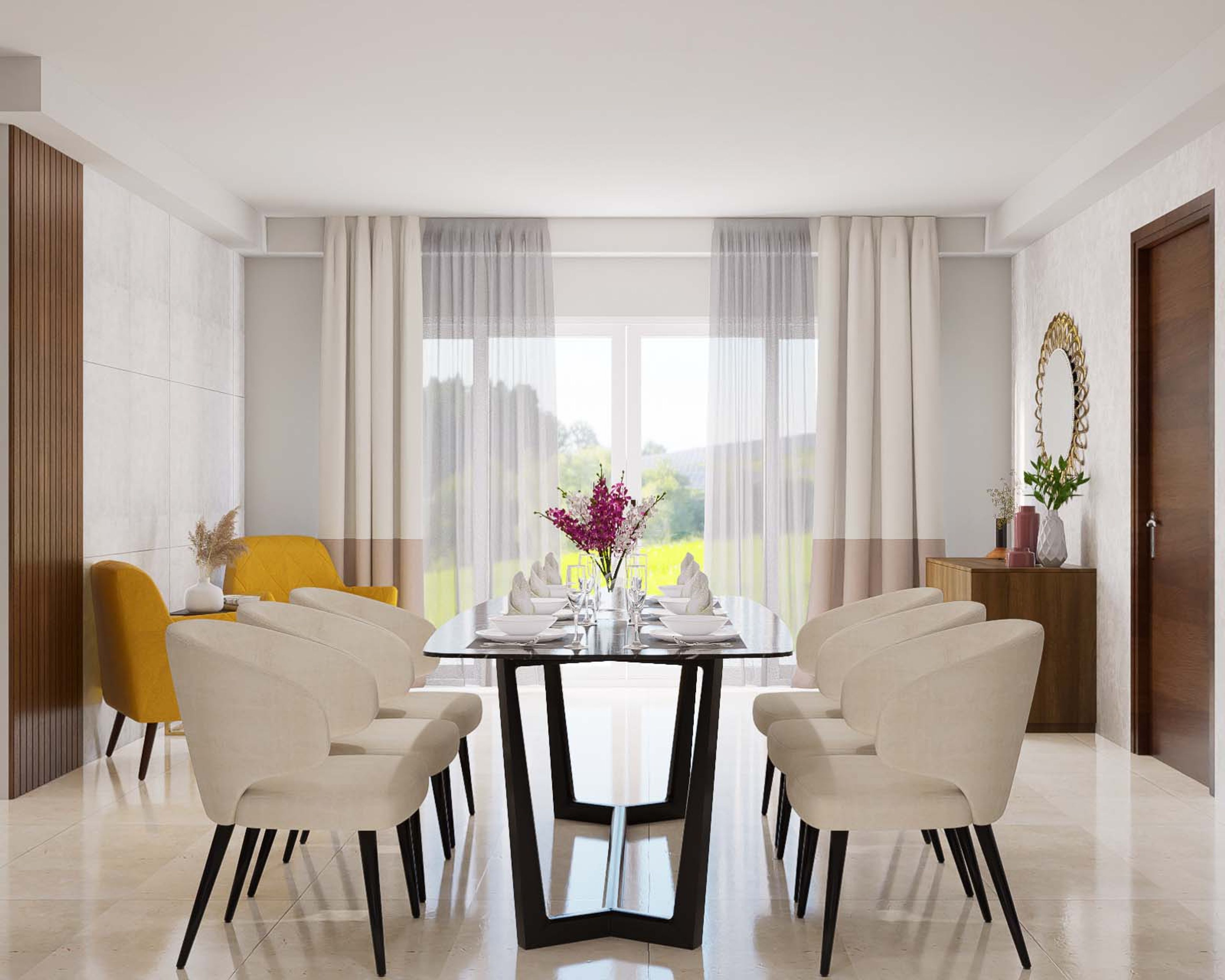Contemporary Dining Room Design With Rectangular Table And 6 Chairs