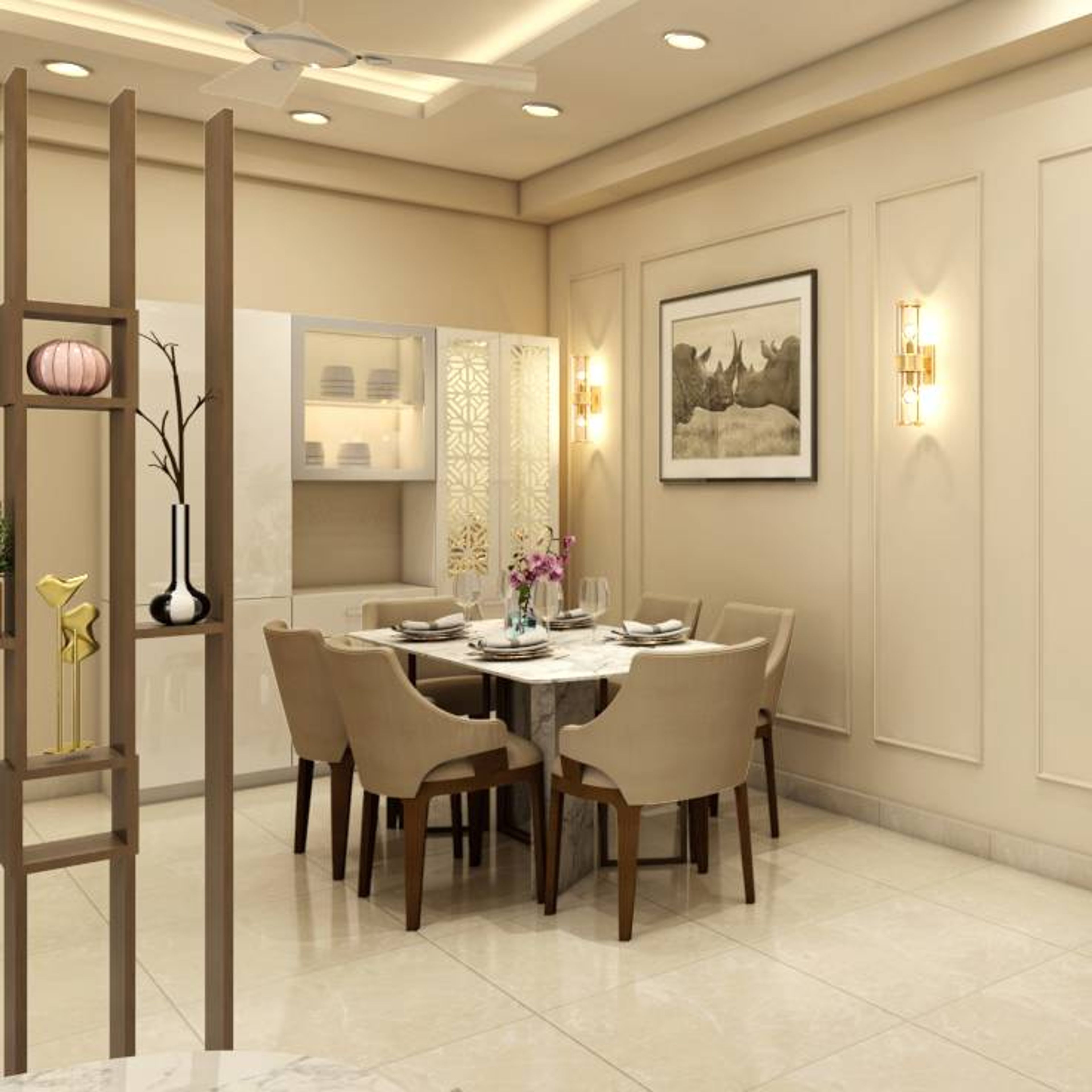 6-Seater Dining Room With A Marble Tabletop - Livspace