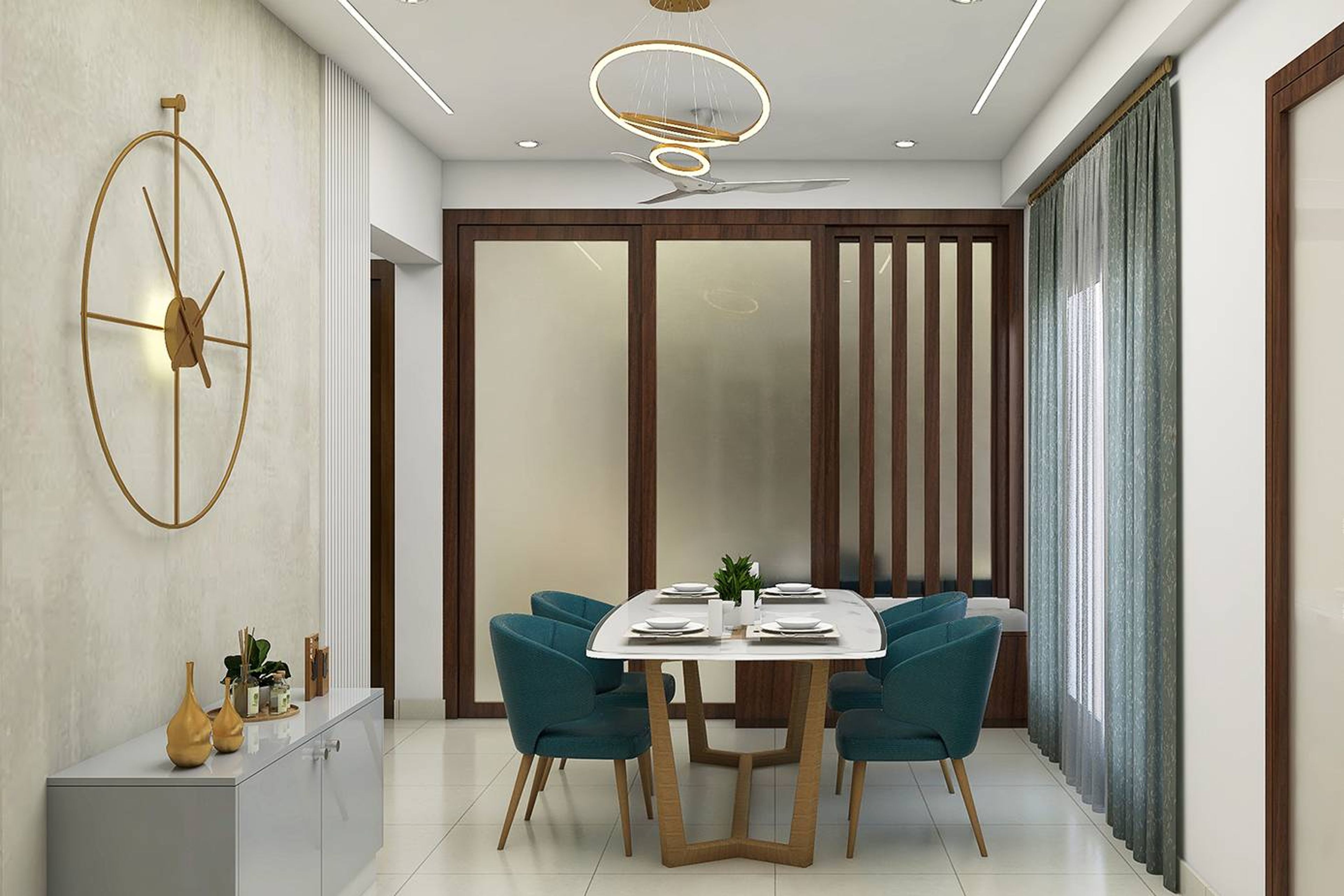 Spacious Dining Room With Shutter Storage Units