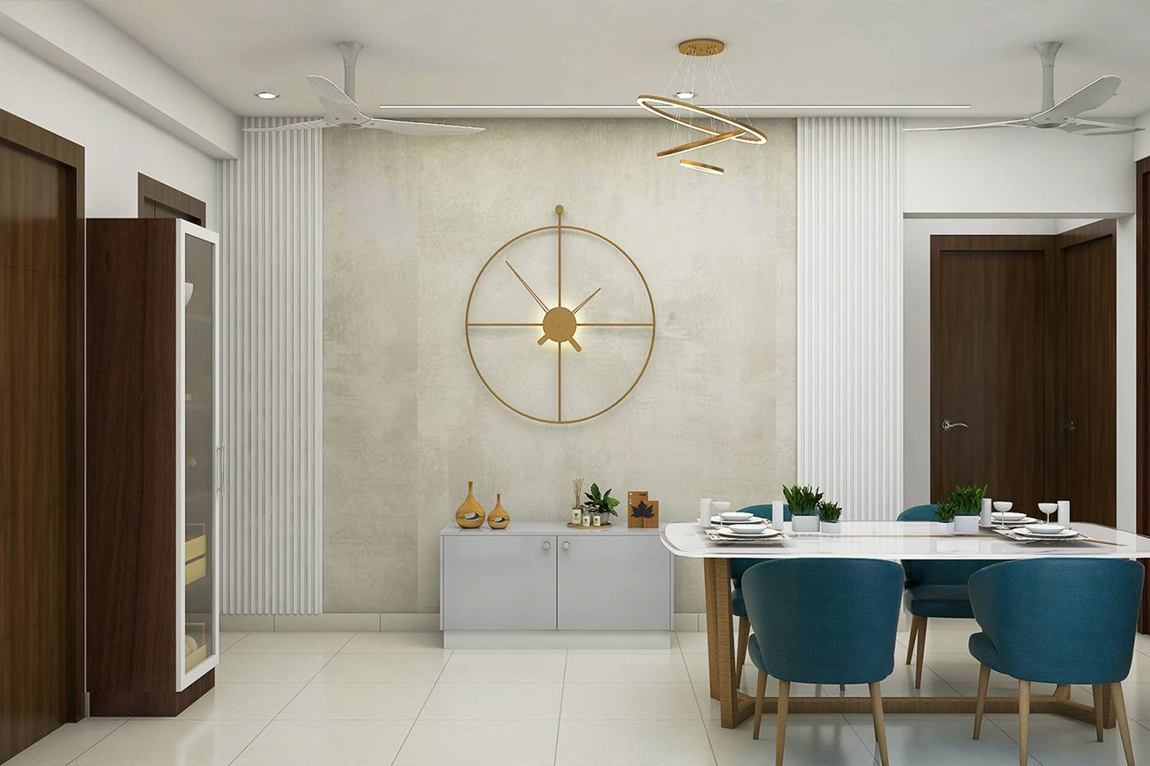 4-Seater Dining Room With Blue Chairs - Livspace