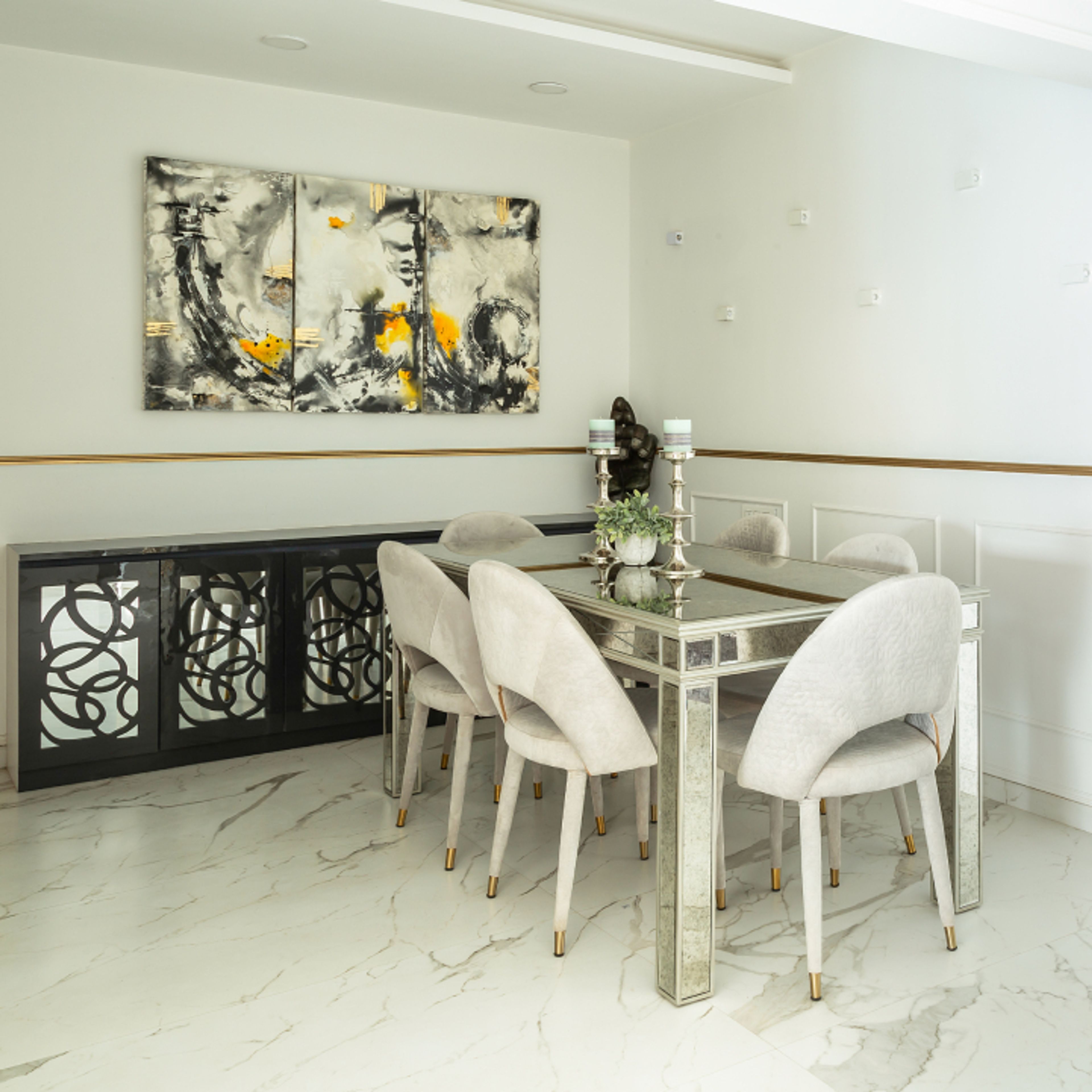 Dining Room With Velvet Upholstered Chairs - Livspace