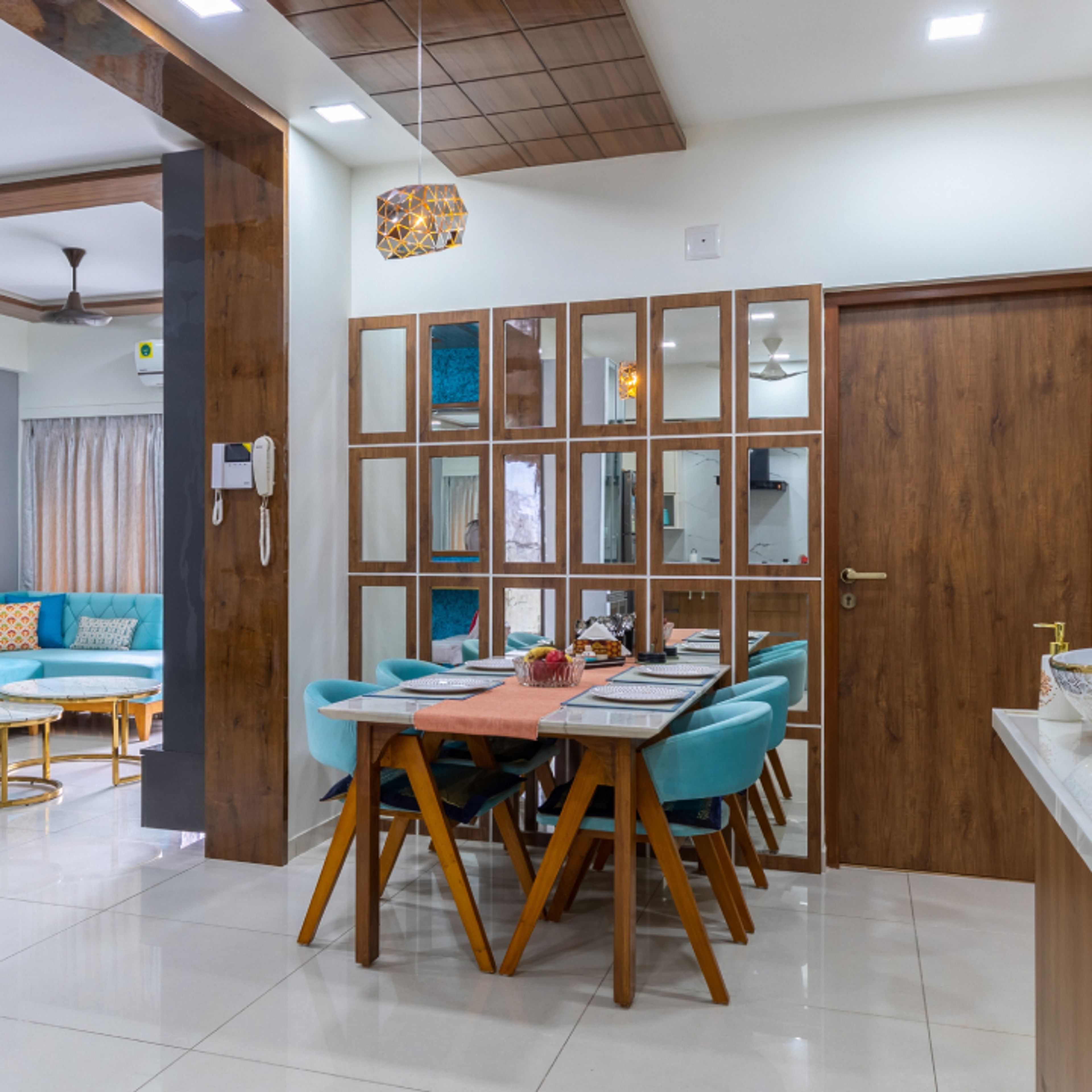 4-Seater Dining Room Design With Wall Panelling - Livspace