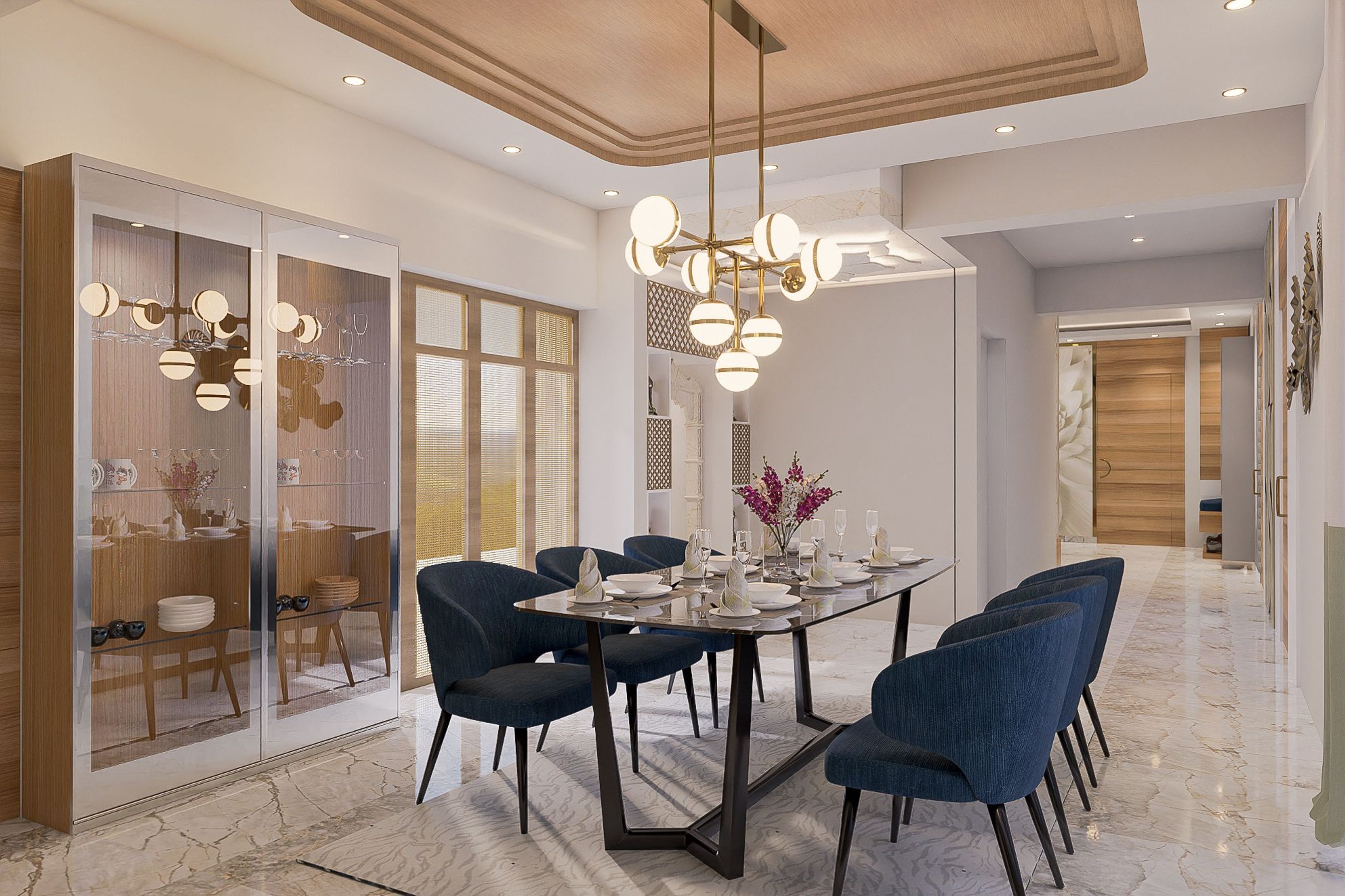 Contemporary 6-Seater Dining Room With A Chandelier