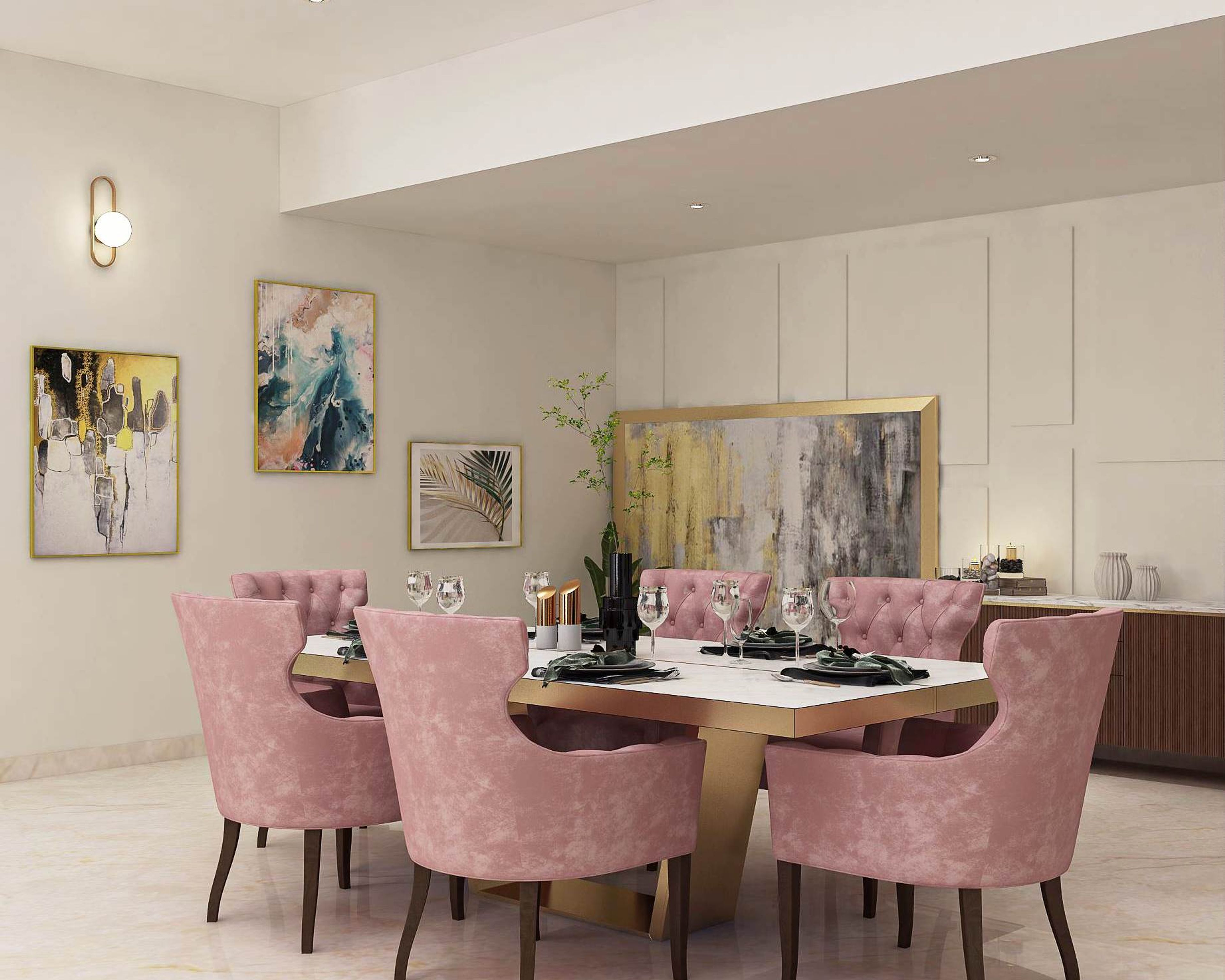 Dining Room With A Marble Tabletop - Livspace