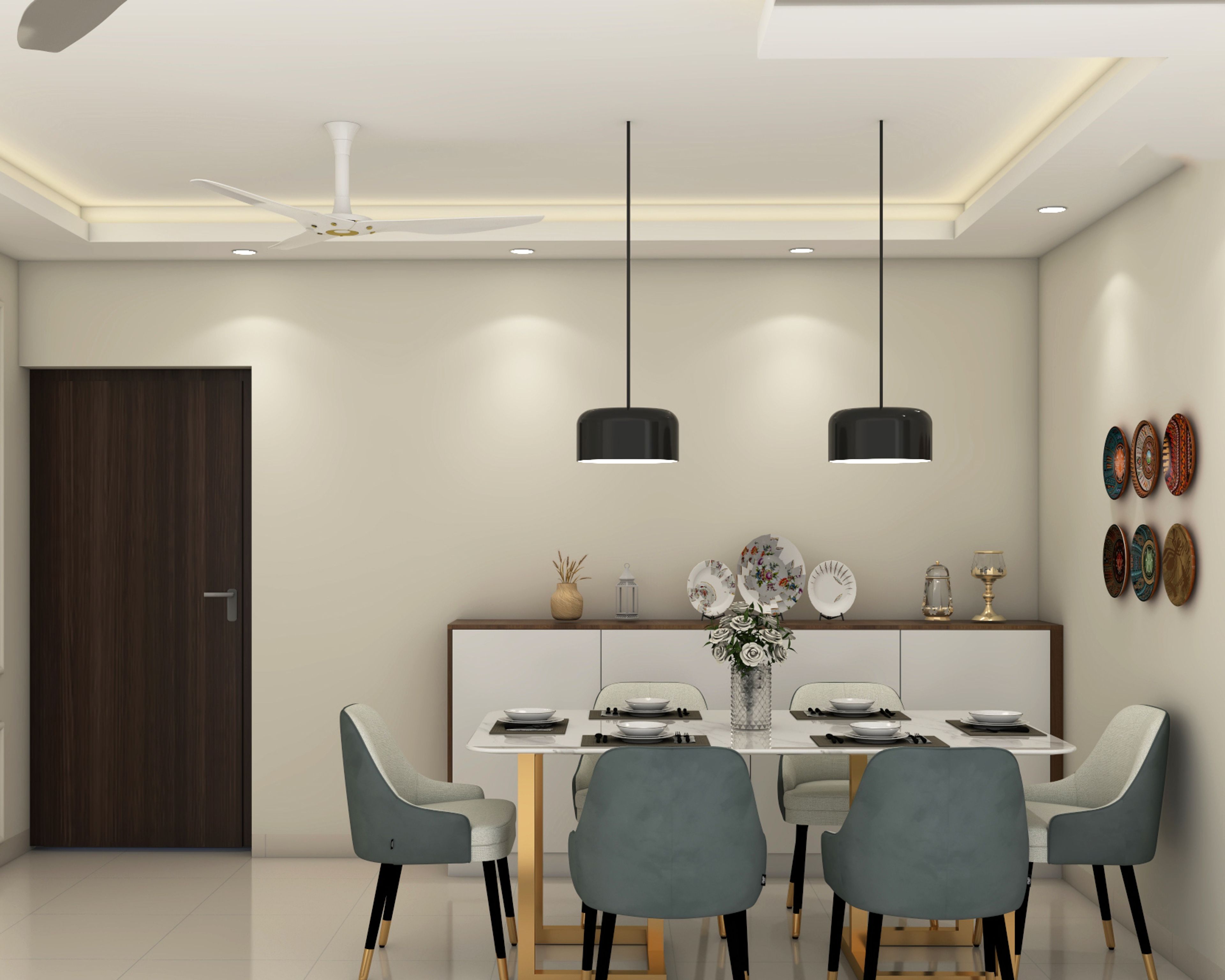 Contemporary 6-Seater Dining Room With Pendant Lights