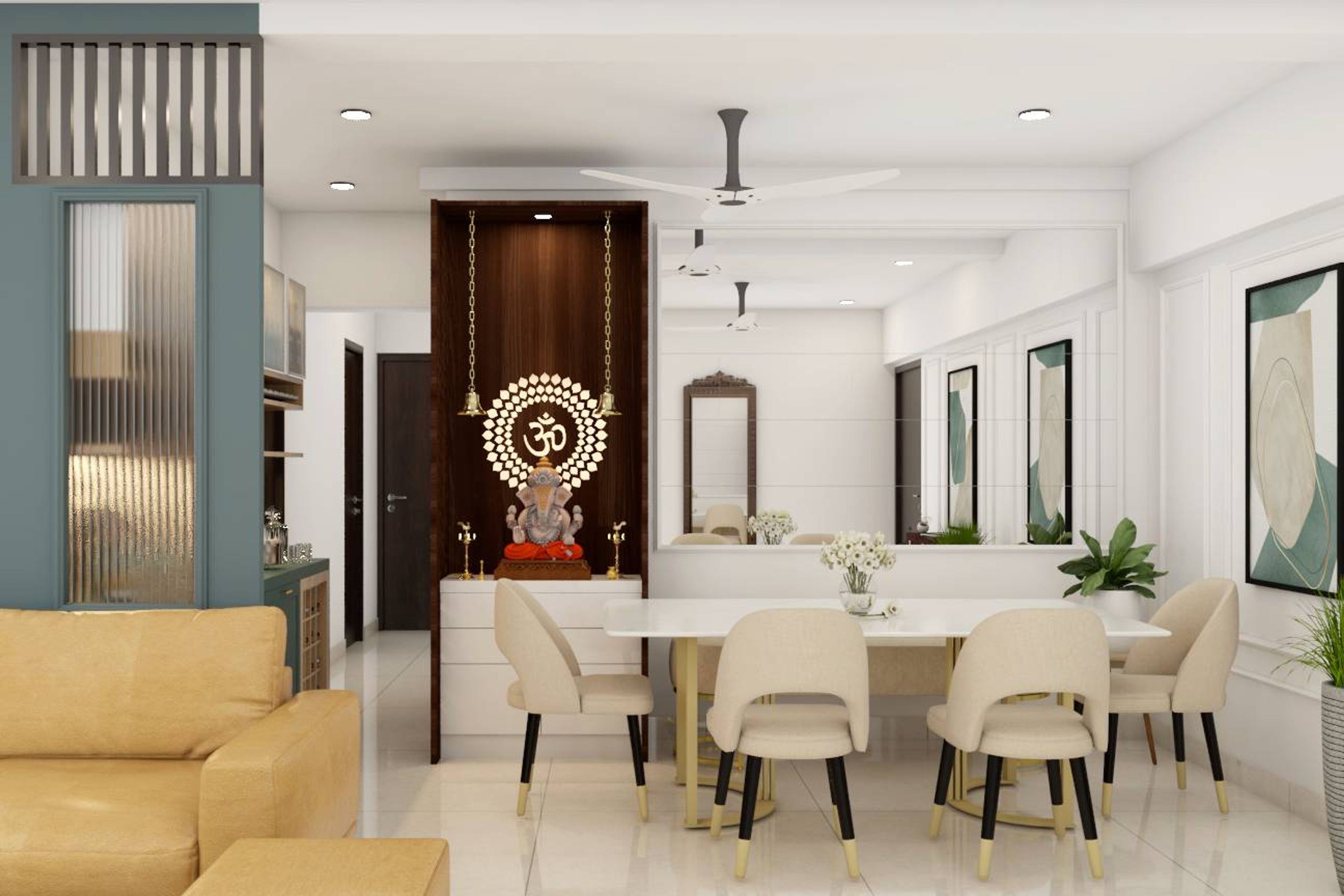 Modern Dining Room Design With Light Beige Chairs