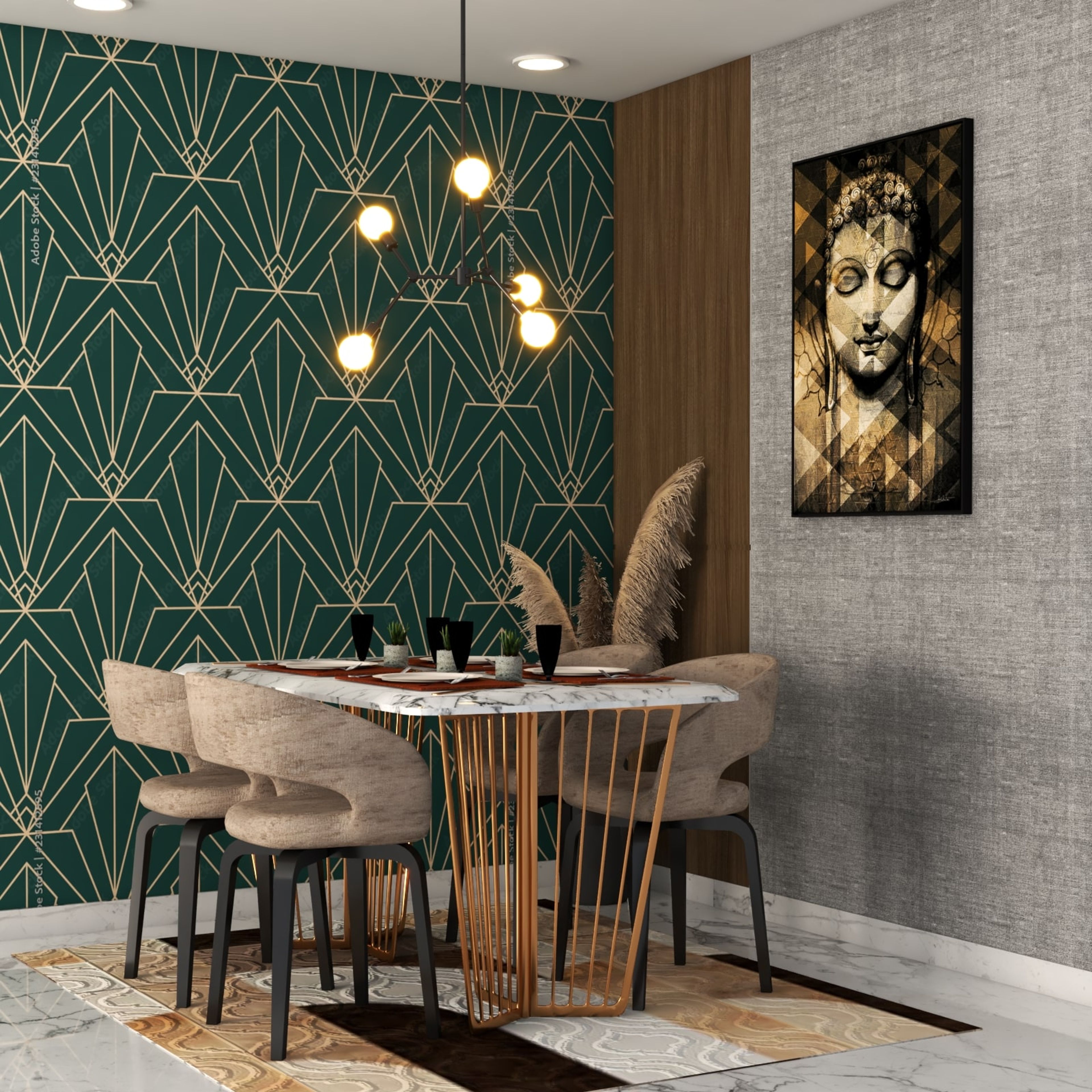 Contemporary Dining Room Design With Beige And Green Accent Walls
