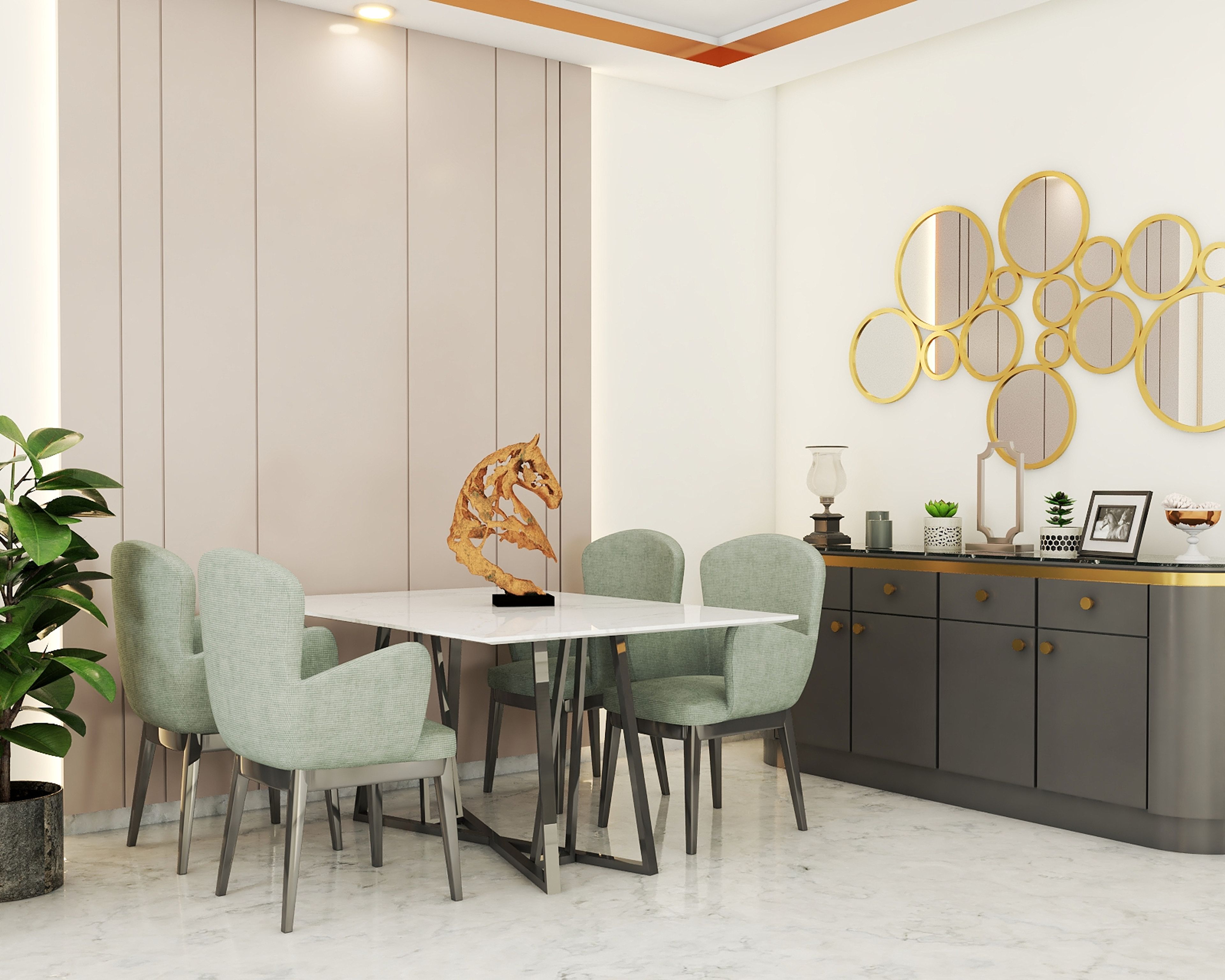 Contemporary 4-Seater Dining Room with Cove Lights