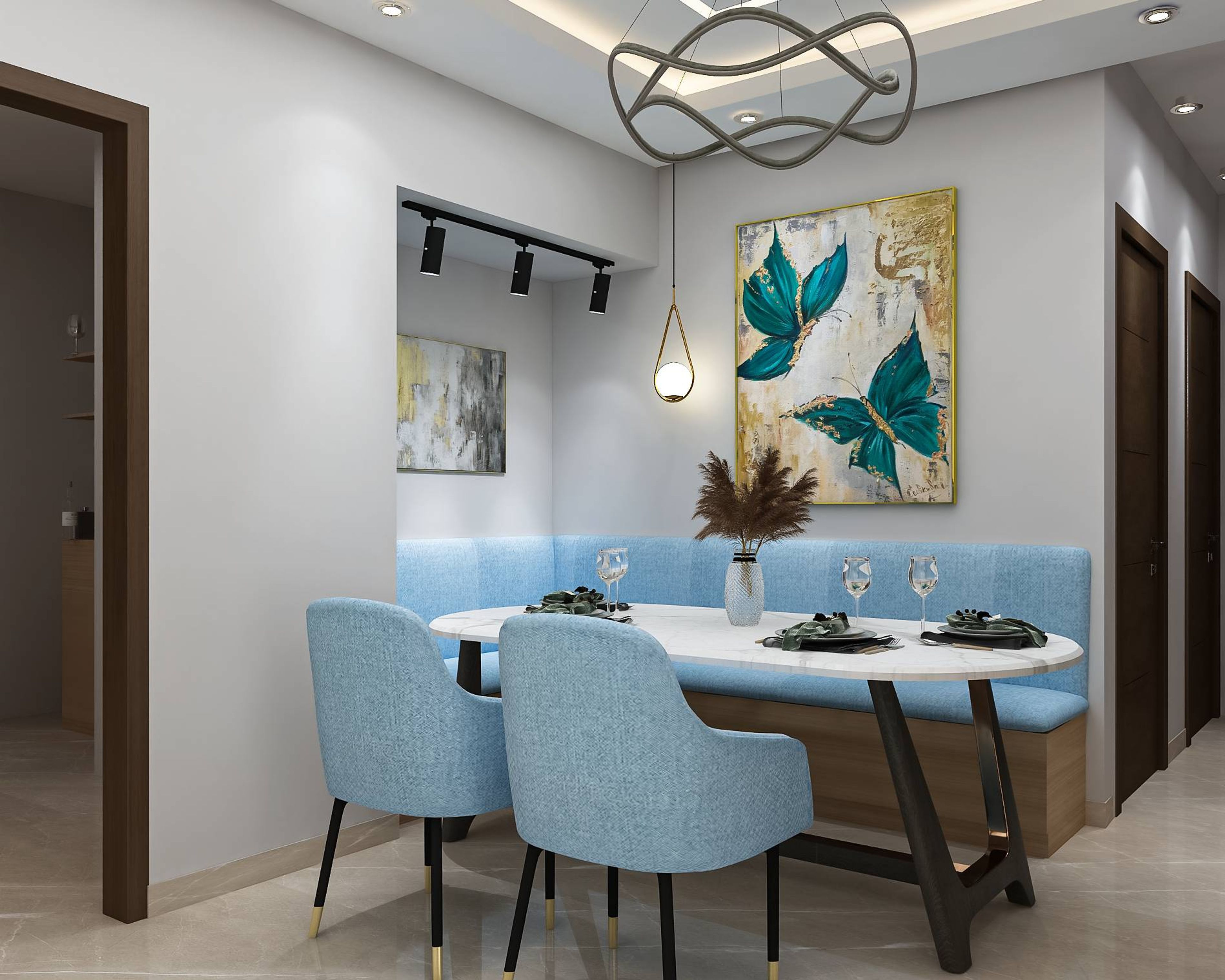 Modern Dining Hall Design With A Chandelier