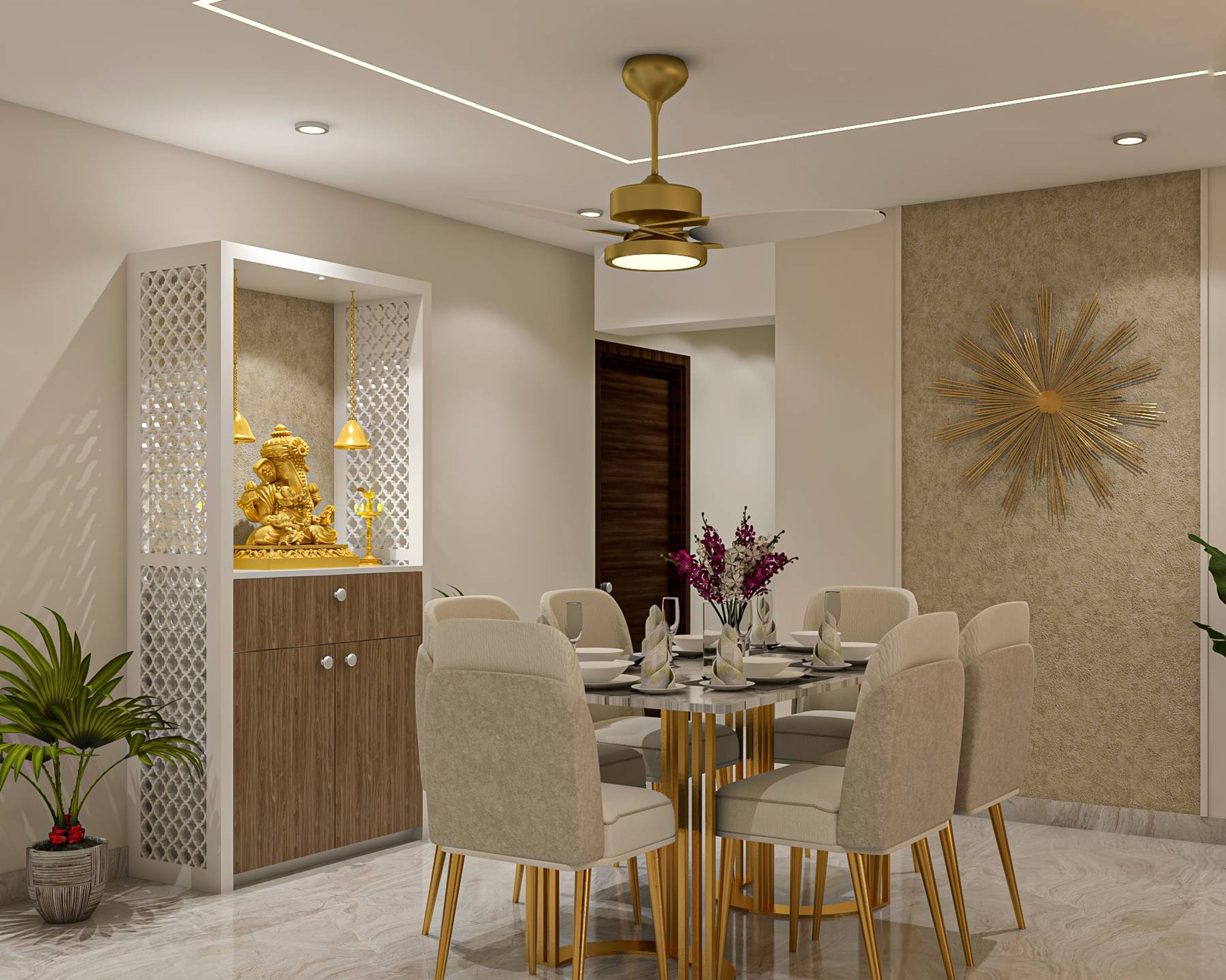 Beige Monochromatic Modern Dining Room Design