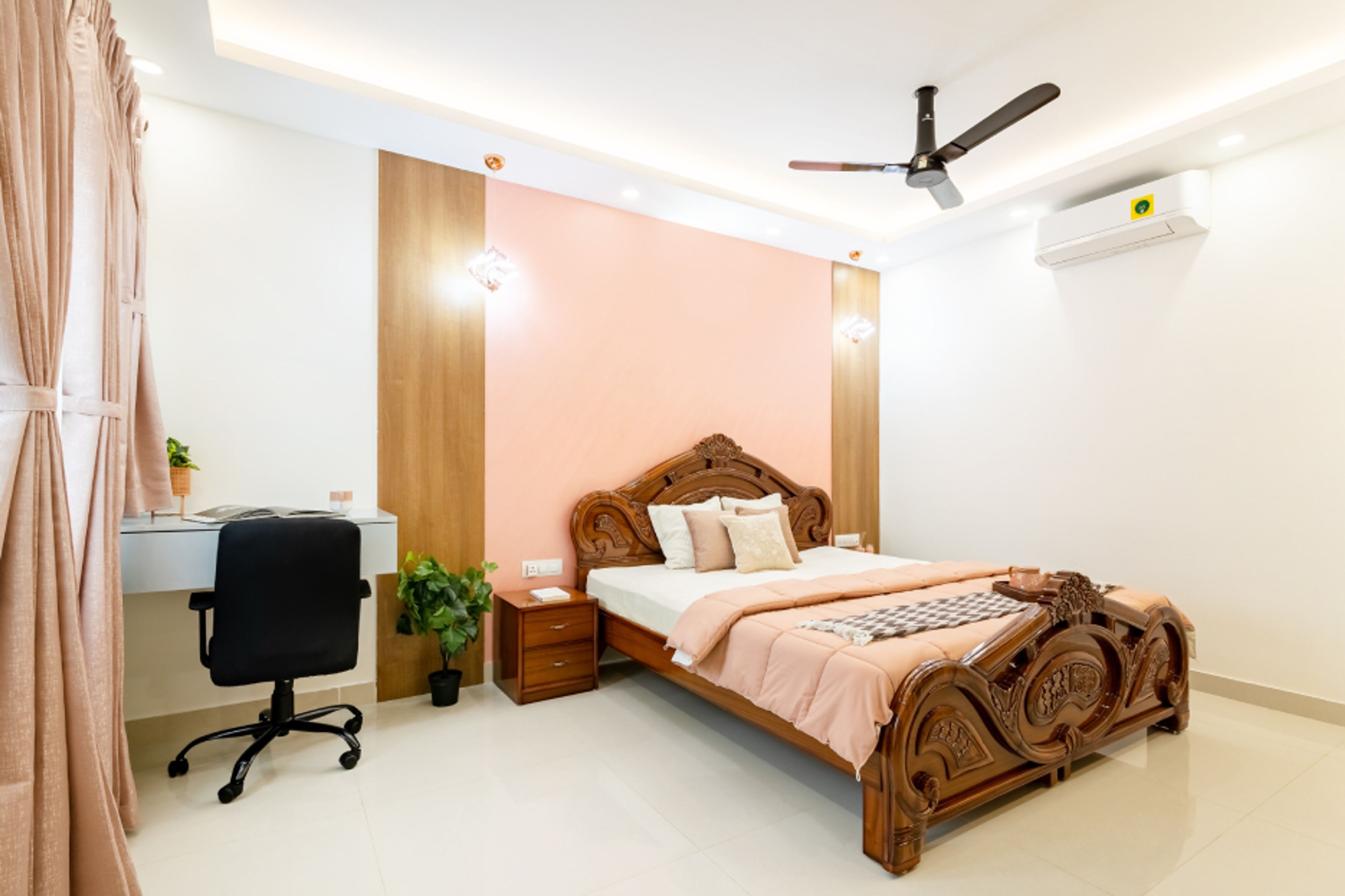 Elegant False Ceiling Design With Pink Shade - Livspace