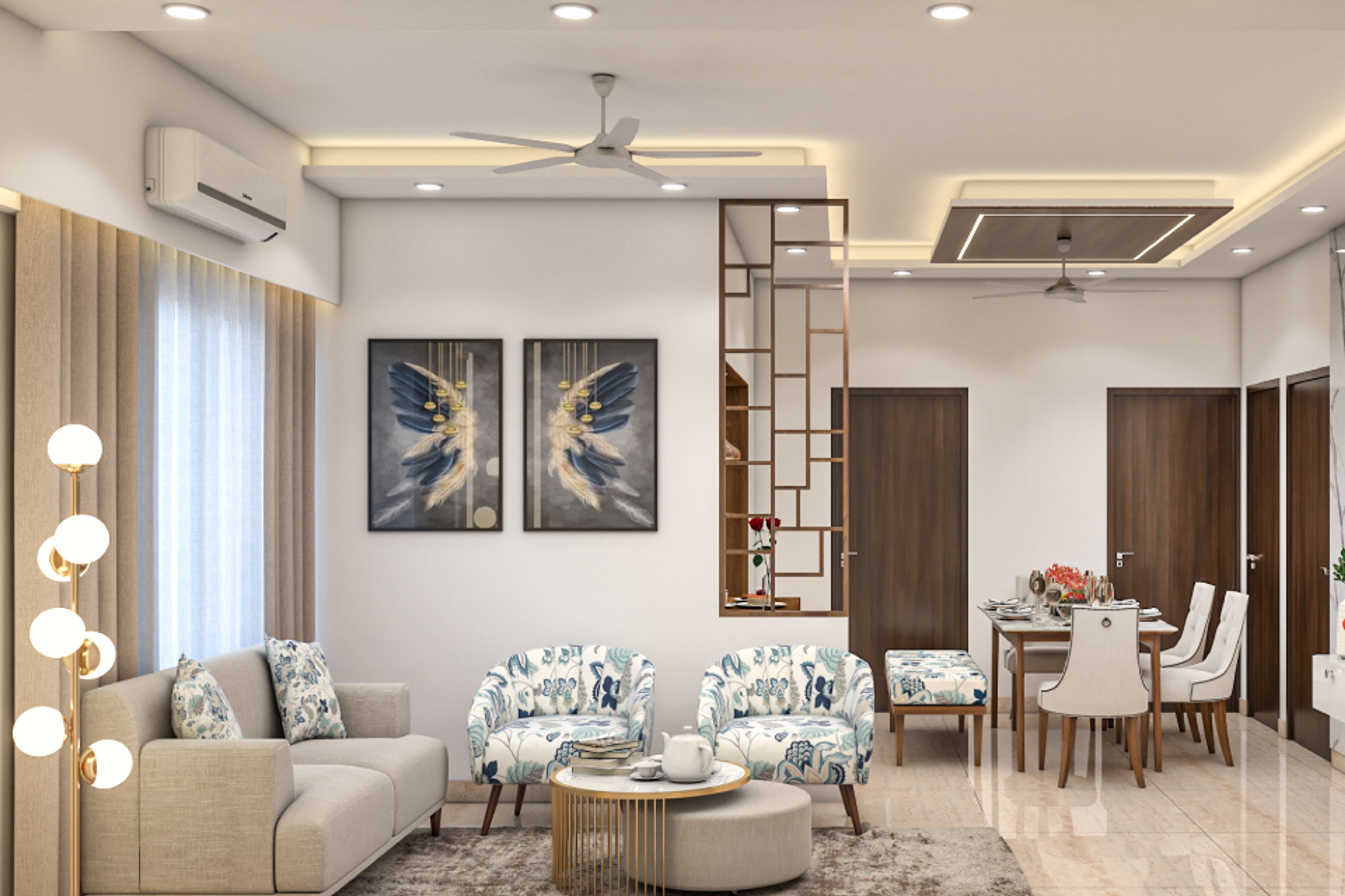 Contemporary Perimeter Ceiling Design With Wooden Touches