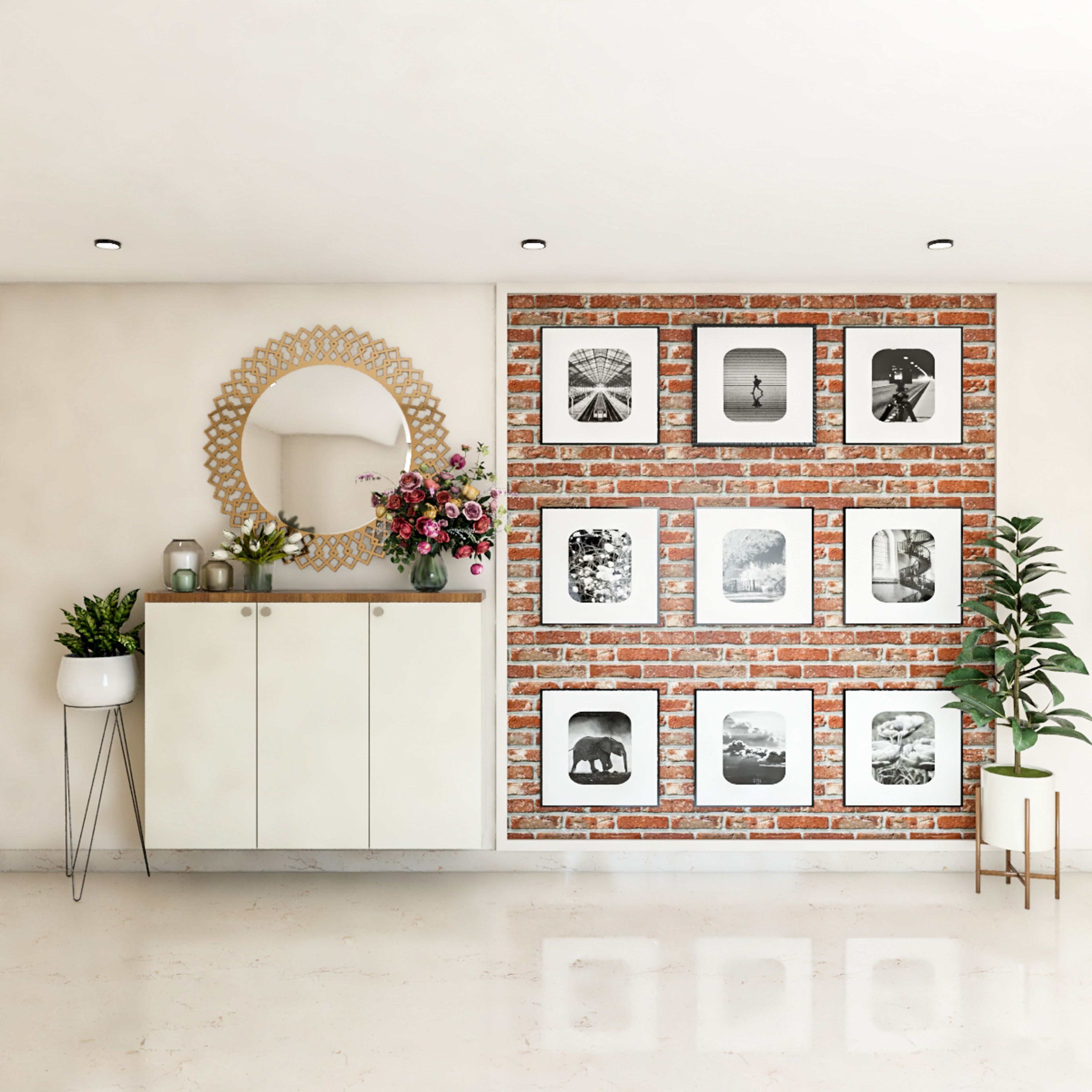 Modern Foyer Design With Cream Laminate Shutters