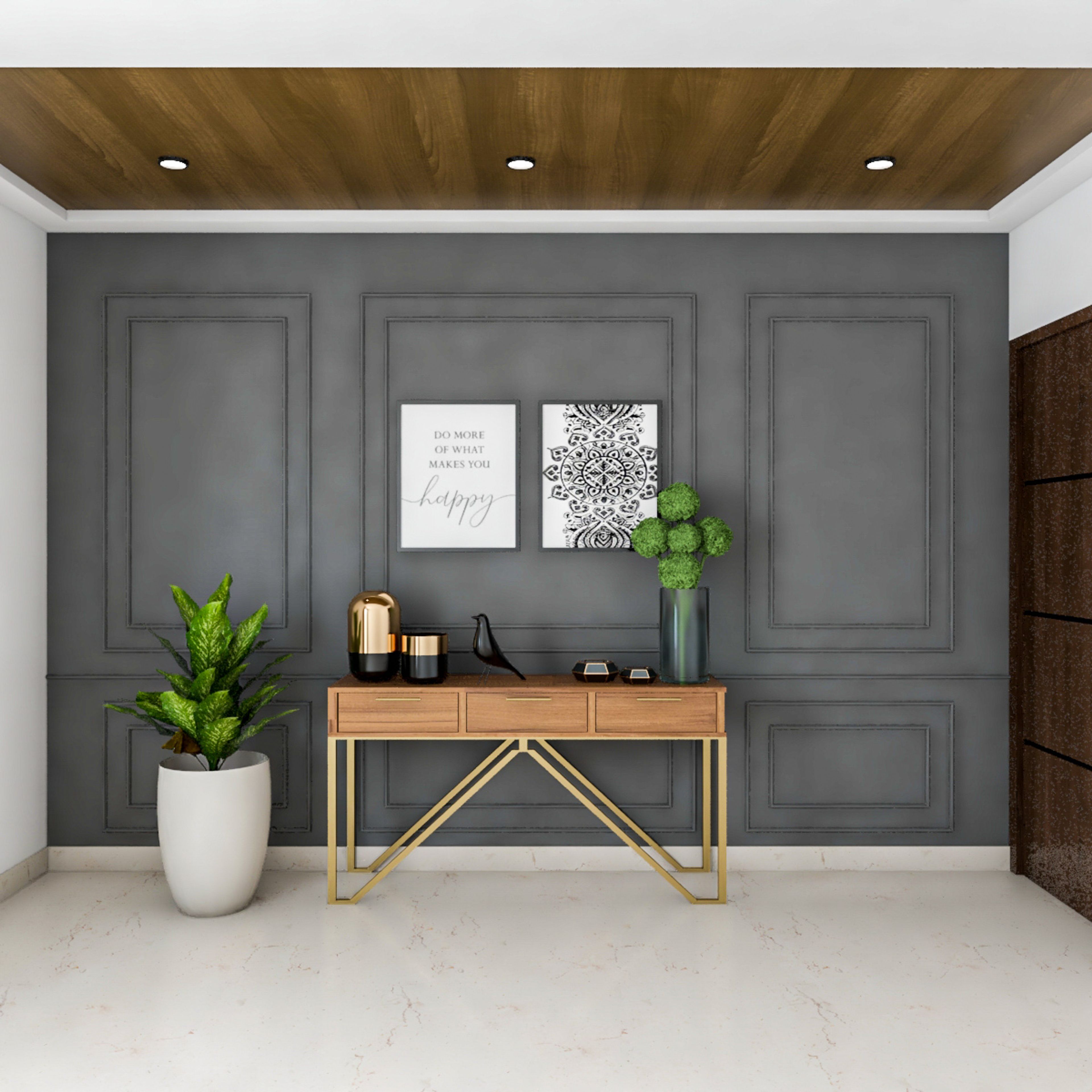 Modern Foyer Design With Grey Textured Wall