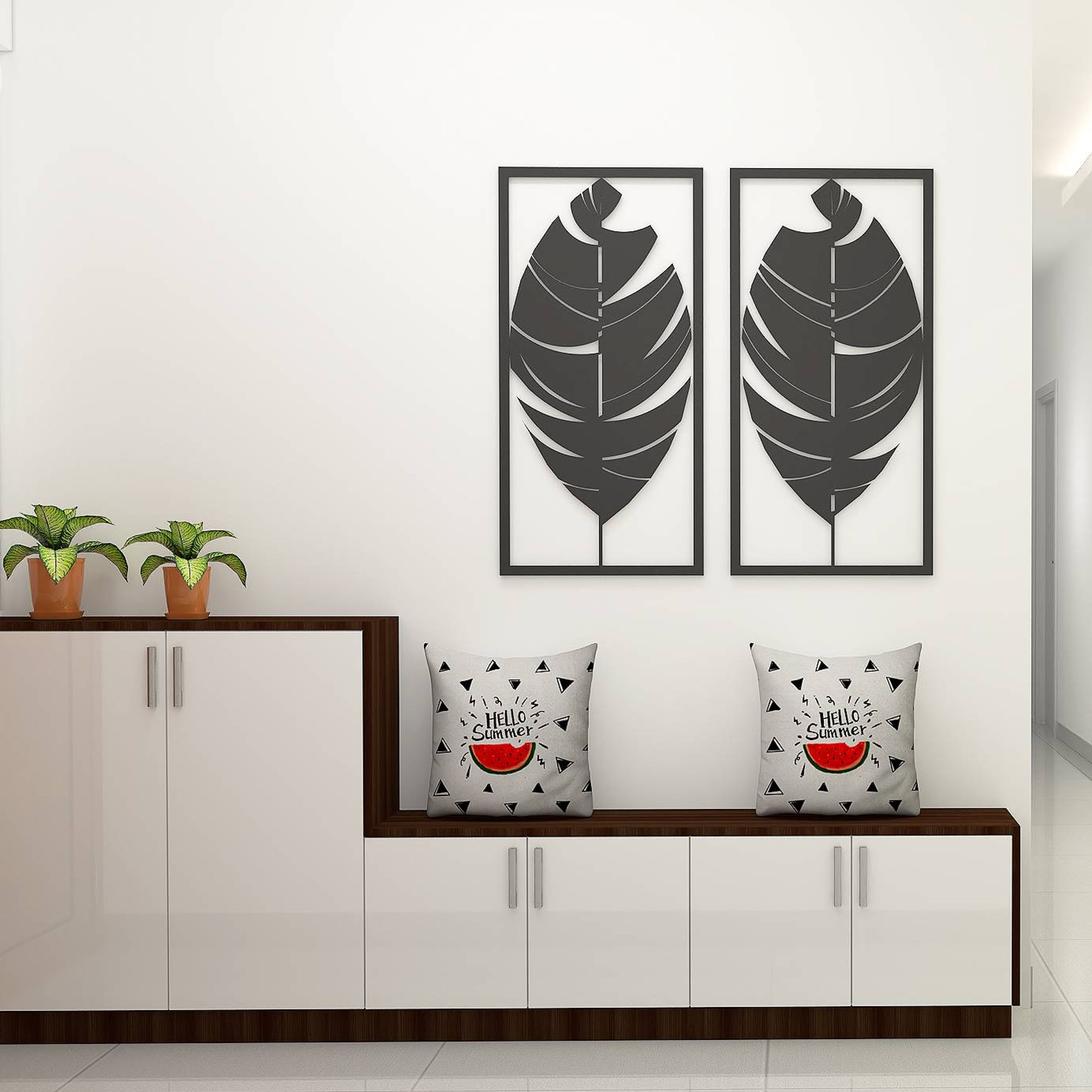 Modern Foyer Design With Closed Storage And Seating