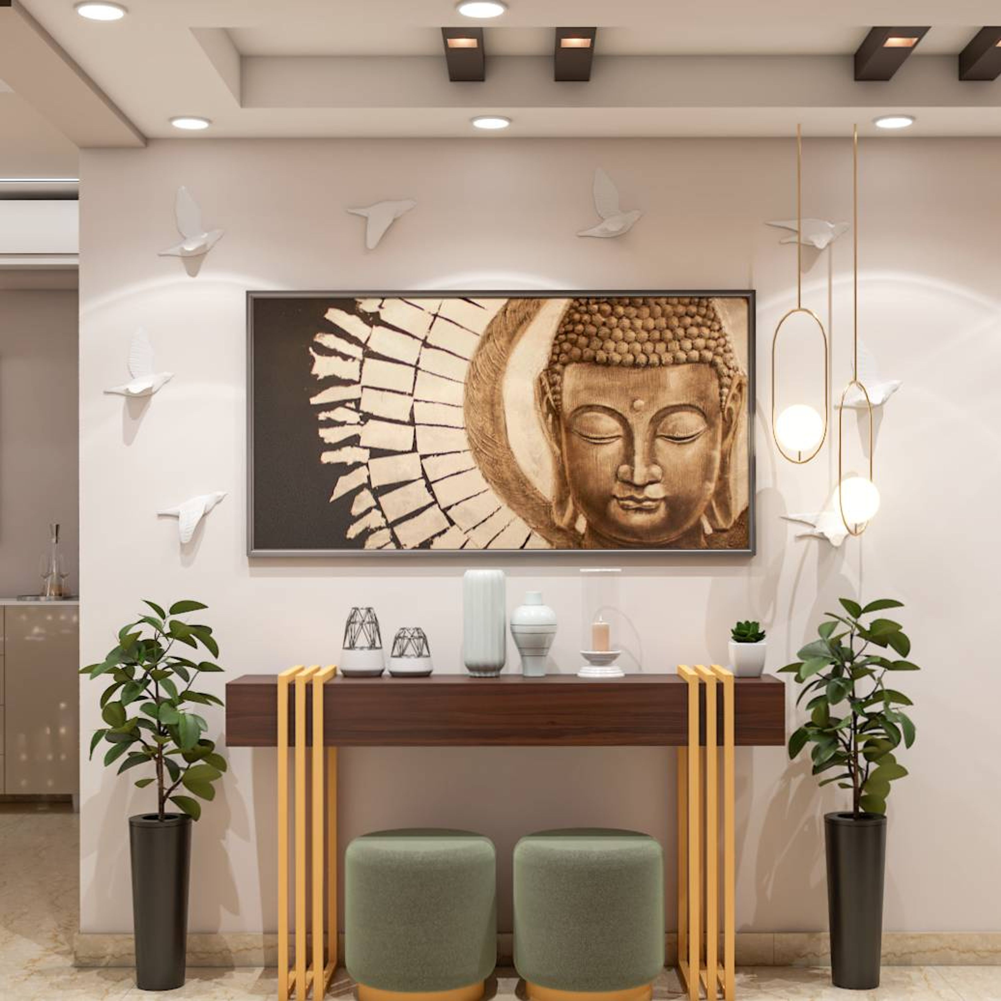 Modern Foyer Design With Wooden Brown Console Table